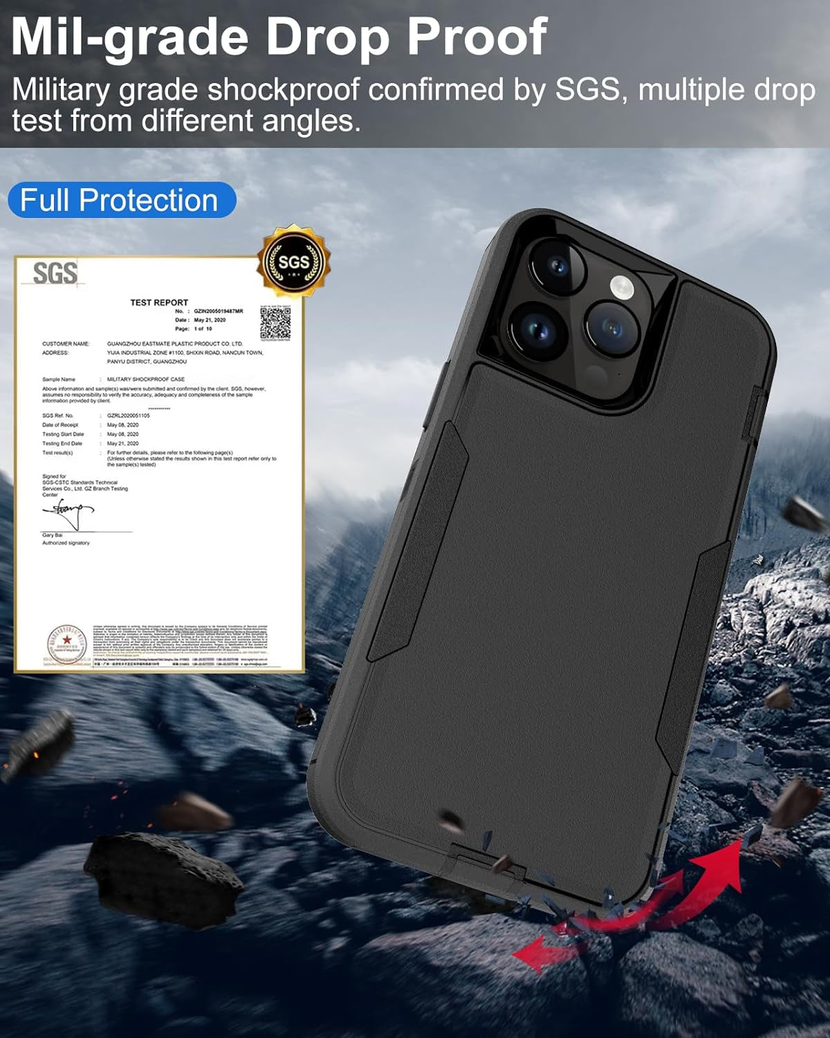 Dahkoiz for Iphone 15 Pro Phone Case, and Glass Screen Protector, Dust-Proof Port Cover, Full Body Non-Slip Rubber Covered, Wear-Resistant & Drop-Proof, Black/Black  UNISMART INC   