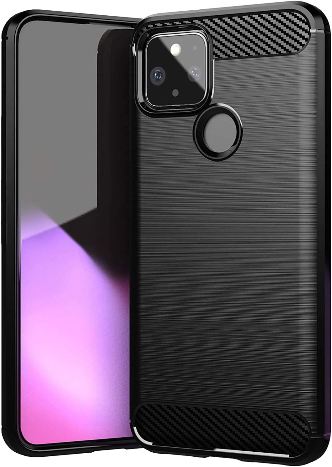 For Google Pixel 5 Slim Case,Thin Silicone Flexible Soft TPU Gel Lightweight Anti-Scratch Shockproof Protective Case Cover for Pixel 5,Crystal Clear  SNOSHO Brushed Black  