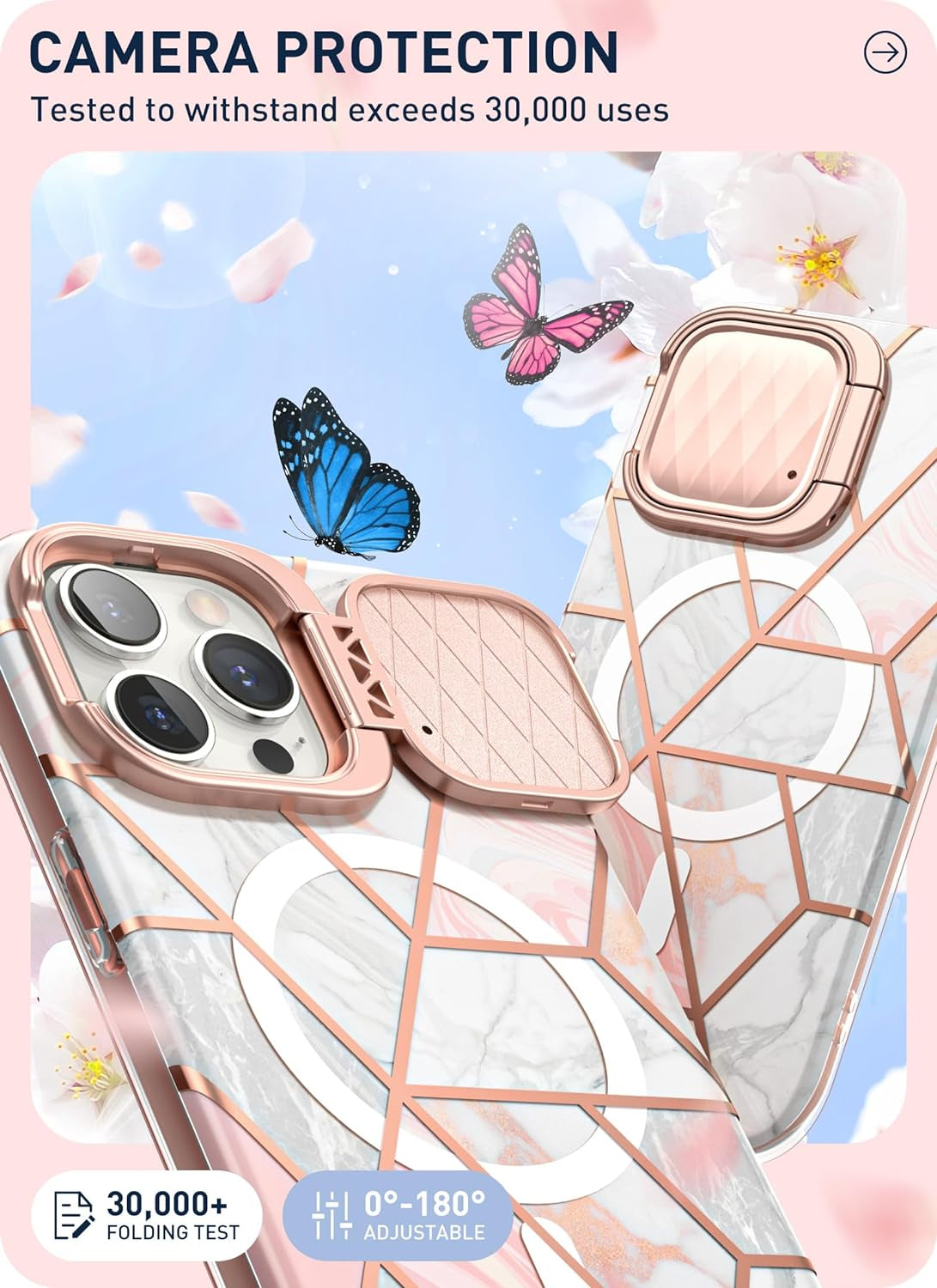 I-Blason for Iphone 15 Pro Case with Stand, [Magsafe Compatible] [Camera Cover Stand] [Built-In Screen Protector], Slim Stylish Phone Case for Iphone 15 Pro, Cosmag Series, Marble  i-Blason   