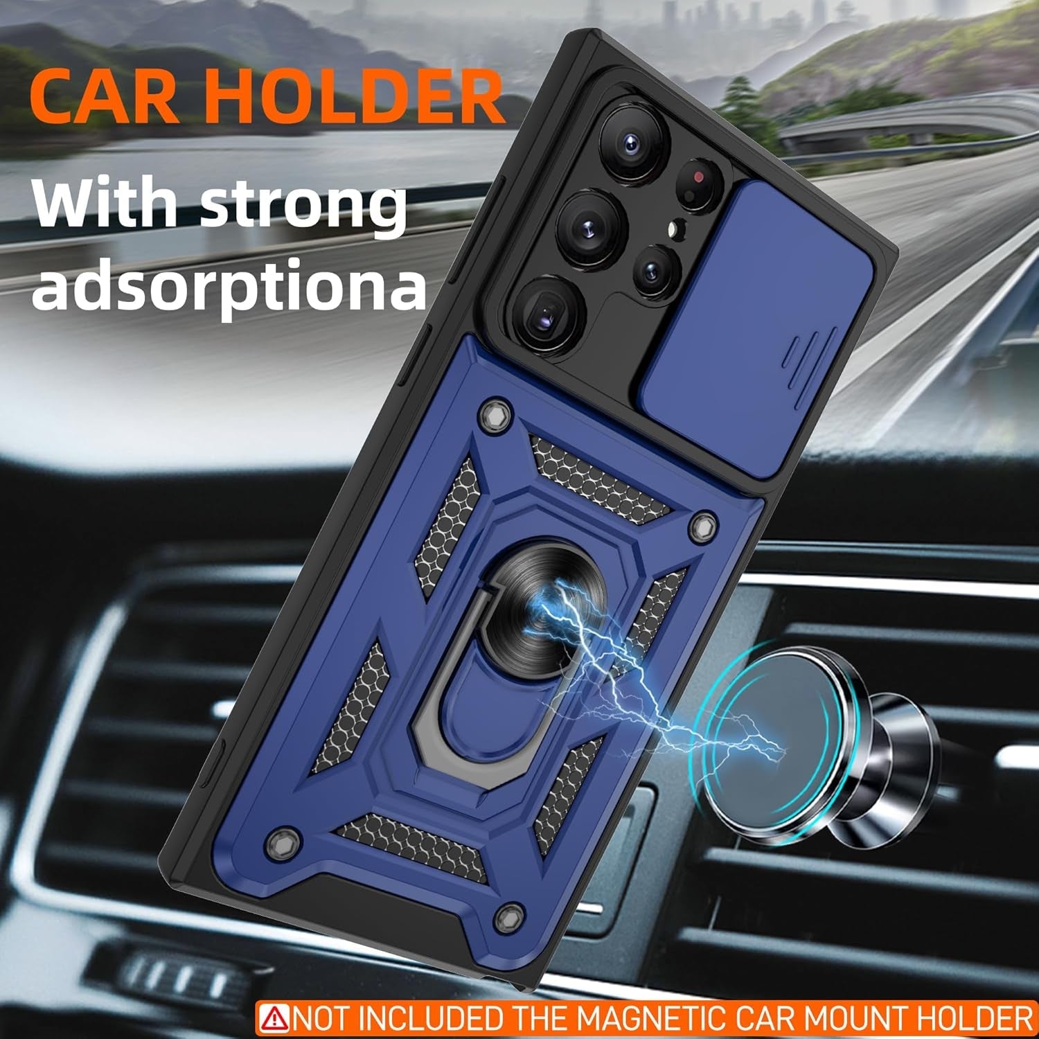 ATUMP for Samsung Galaxy S22 Ultra Case with (2 Pcs) HD Screen Protector, Heavy Duty Shockproof with 360° Rotation Metal Kickstand [Military Grade] Protective Case for S22 Ultra, Blue