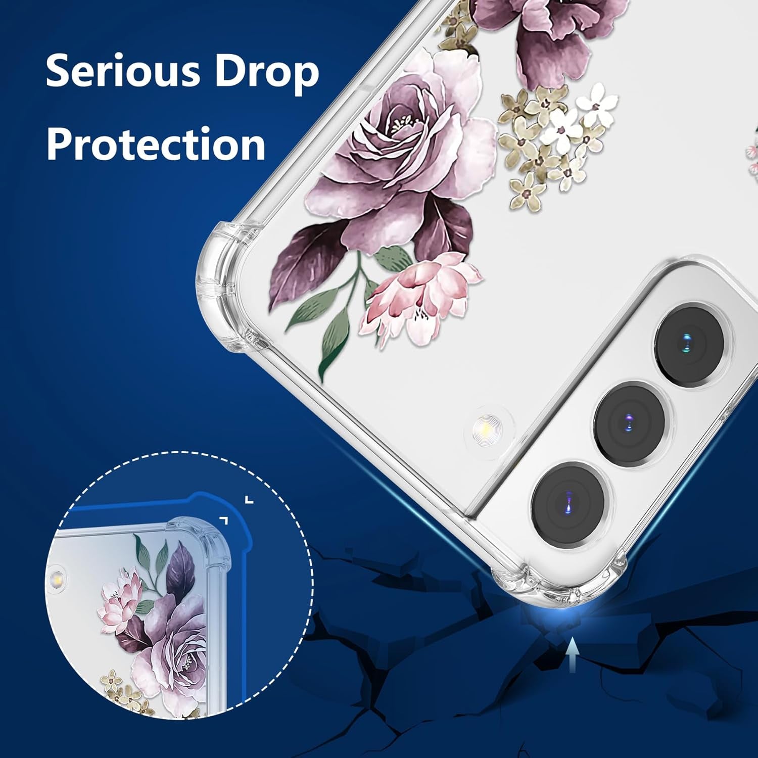 DEFBSC Soft Case Compatible with Samsung Galaxy S22 Plus, Clear Floral Flower Pattern Print Design Flexible TPU Shockproof Cover for Women Girls,Flower Protective Phone Case, Purple Peony