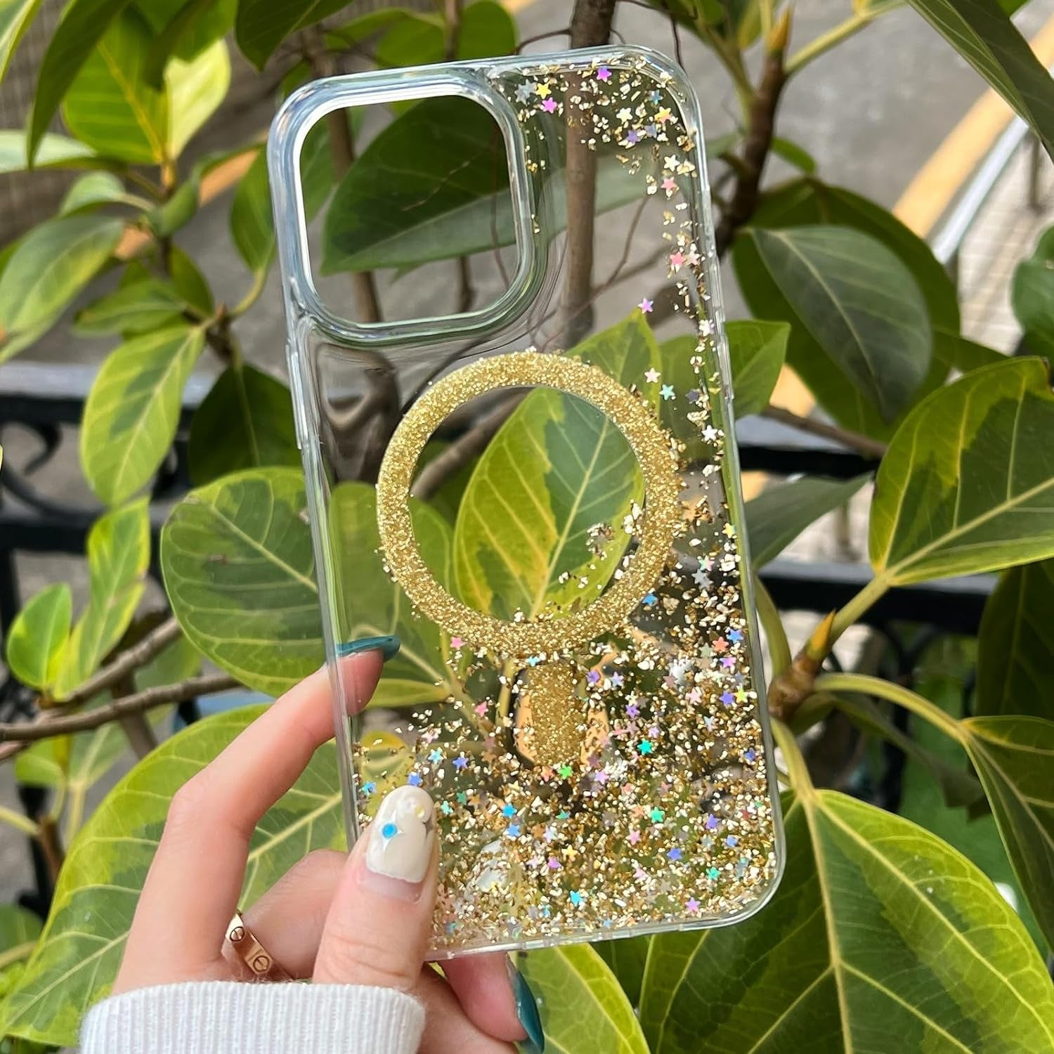 ASONCE Cute Glitter for Iphone 14 Pro Max Case [Compatible with Magsafe] Magnetic Cover with Bling Star for Women Girls [12FT Drop Protection] - Sparkly Gold  Hiwuton   