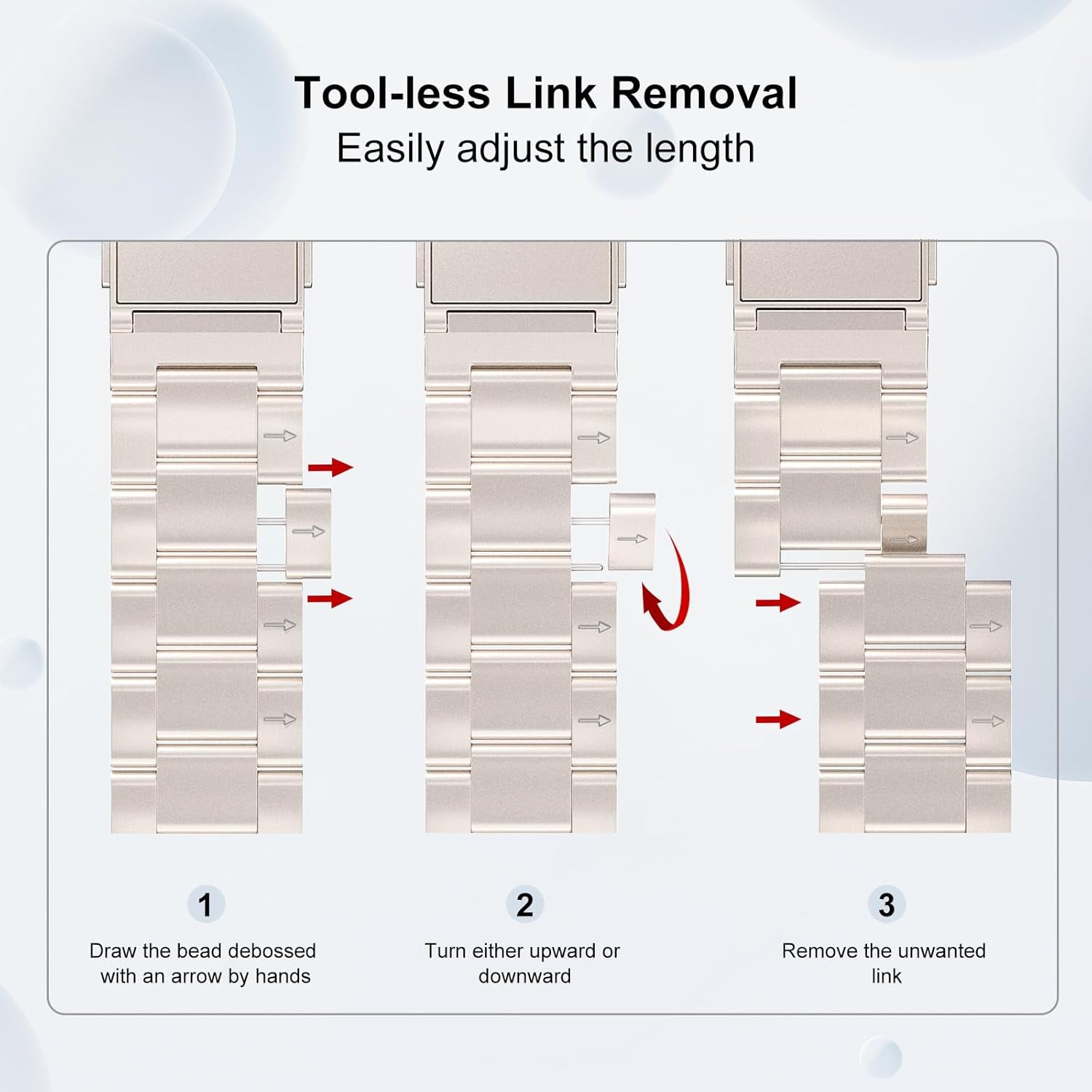 Finestone Metal Band for Apple Watch - No Tool Needed Apple Watch Stainless Steel Band Compatible with Apple Watch 41Mm 40Mm 38Mm - Magnetic Clasp Strap for Iwatch Series 9/8/7/6/5/4/3/2/1 SE Starlight