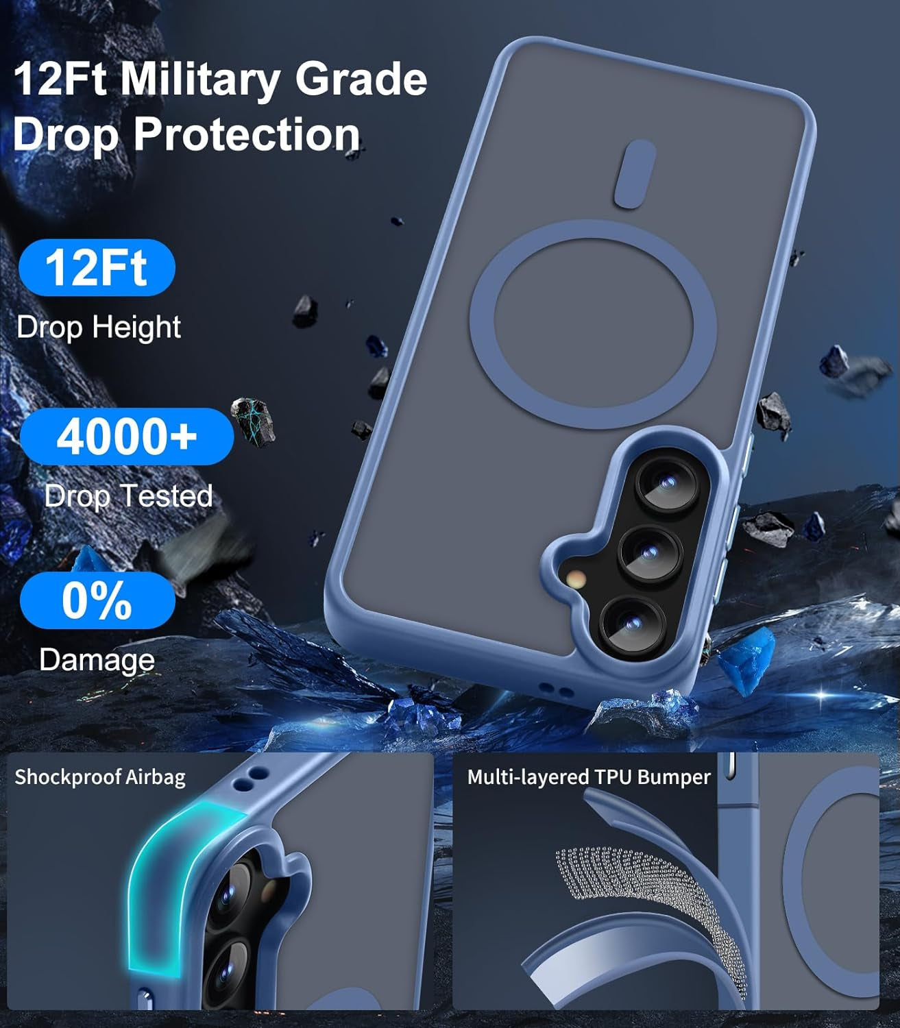 Advanced Magnetic for Samsung Galaxy S22 plus Case Slim Protective [Mil-Grade Drop Tested & Compatible for Magsafe] Translucent Matte PC Back TPU Frame Thin Shockproof Case S22 Plus-Lavender Blue