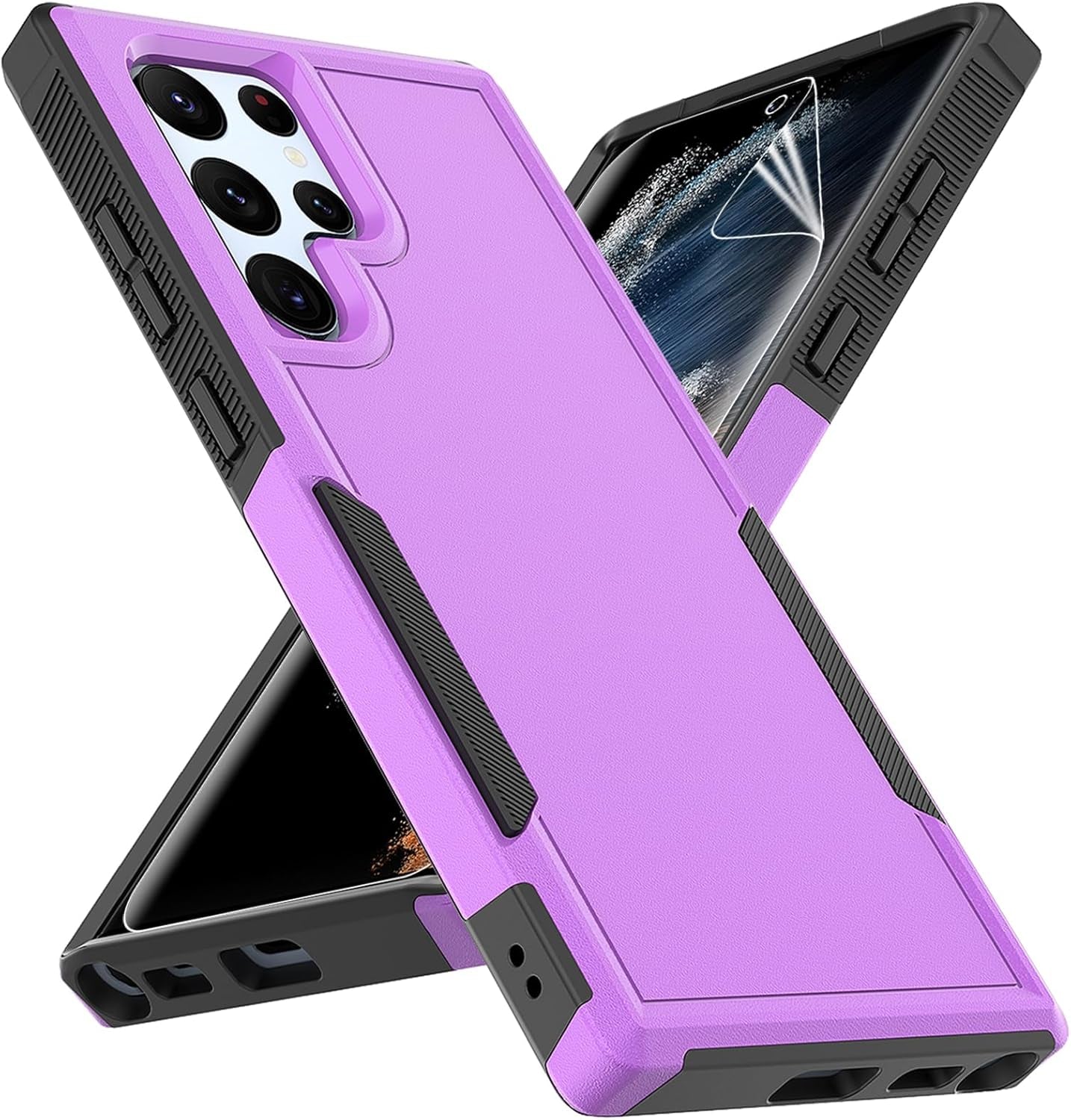 For Samsung Galaxy S22 Ultra Case: Dual Layer Protective Heavy Duty Cell Phone Cover Shockproof Rugged with Screen Protector - Military Protection Bumper Tough - Samsung Galaxy S22 Ultra 5G, Purple