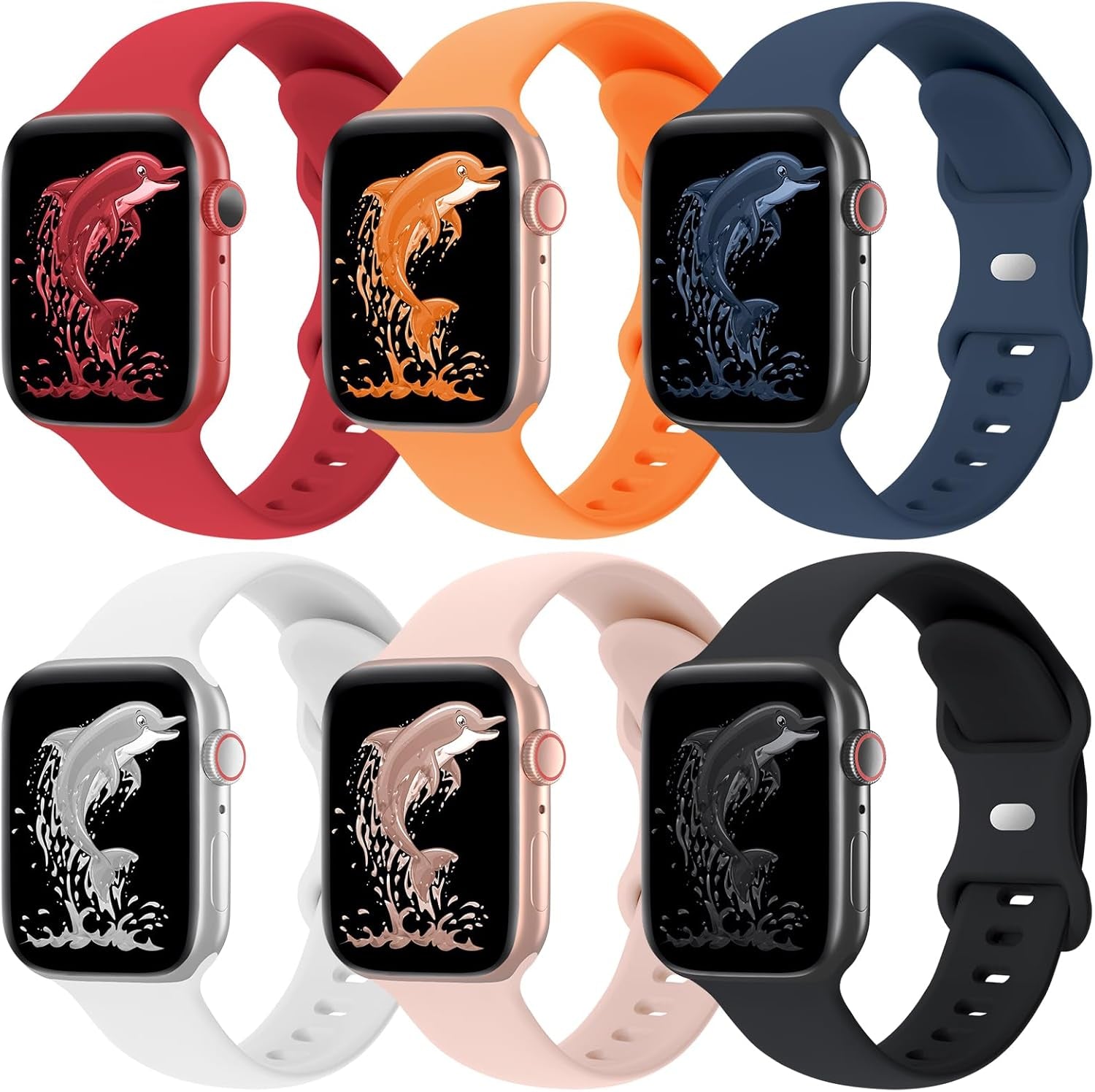 Acrbiutu 6 Pack Bands Compatible with Apple Watch 38Mm 40Mm 41Mm 42Mm 44Mm 45Mm 49Mm, Soft Replacement Silicone Sport Strap Wristbands for Iwatch Series Ultra/Ultra 2 9/8/7/6/5/4/3/2/1 SE Women Men