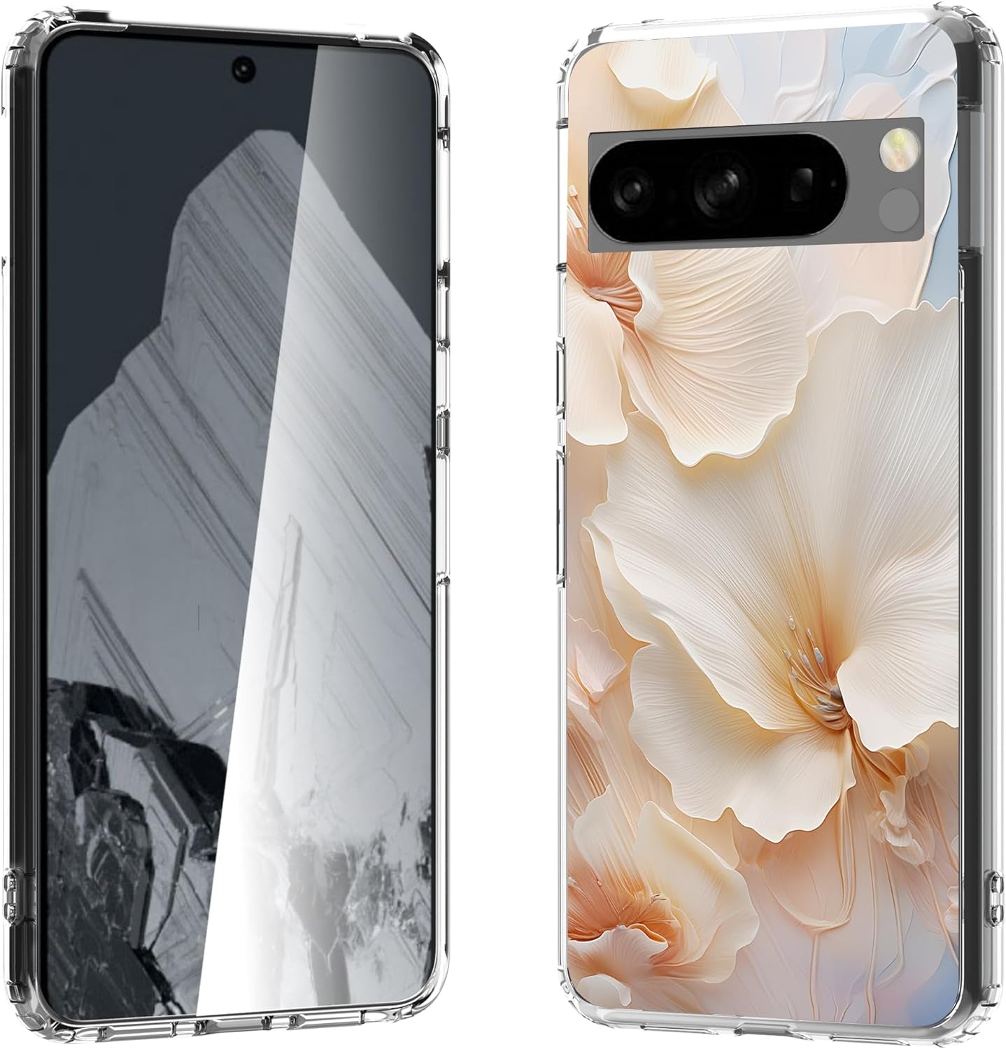 For Google Pixel 8 Clear Case with 3D Flower Printing Design, TPU+PC Slim Shock-Proof Protective Floral Cover for Women Girls, 6.2“ (Pic 5)  YIKECASE A-11 Google Pixel 8 Pro 