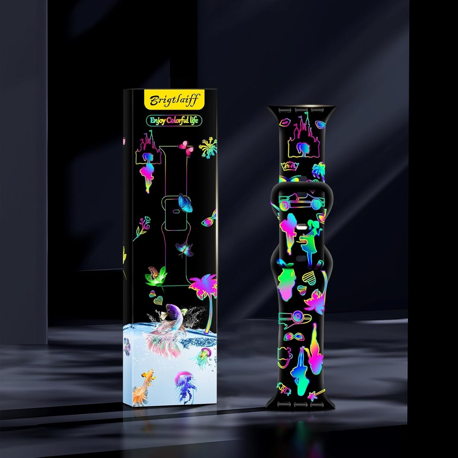 Brigtlaiff Compatible with Apple Watch Bands 38Mm 40Mm 41Mm 42Mm 44Mm 45Mm 49Mm for Women Men, Silicone Sport Floral Print Fadeless Strap for Iwatch Bands Series 9/8/7/6/5/4/3/2/1/Se/Ultra