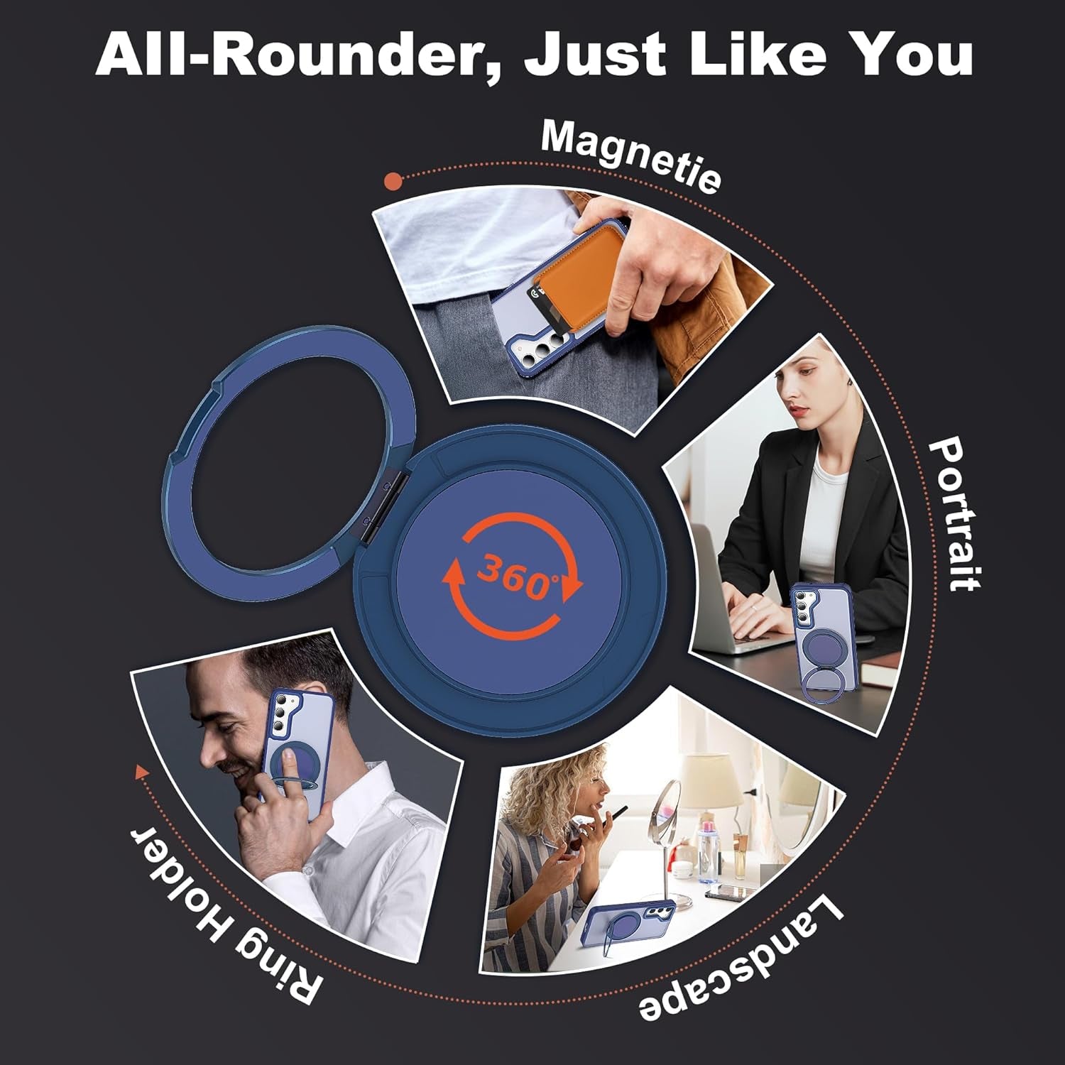 For Samsung Galaxy S24 plus Case with 360° Rotatable Magnetic Ring Stand [Compatible Magsafe] [Military Grade Tested] Translucent Matte Galaxy S24 plus Phone Case for Women Men 6.7'', Blue