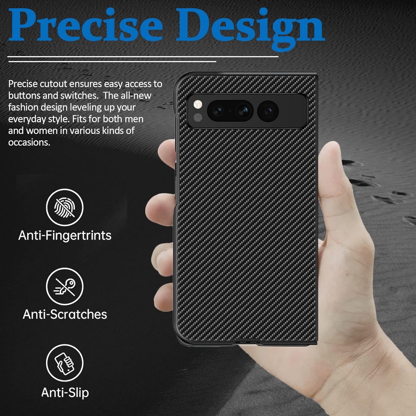 Miimall Compatible for Google Pixel Fold Case, PC + PU Carbon Fiber Pattern [Ultra-Thin Lightweight] [Anti-Fingerprint Heat Dissipation] Anti-Scratch Protector Bumper Case for Pixel Fold, 5G(Black)  Miimall   