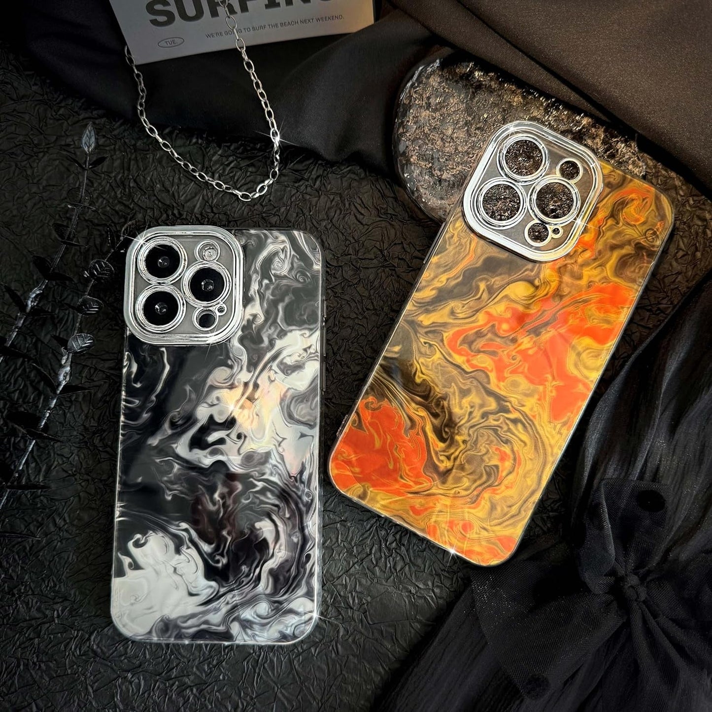 LY&SASIF Designed for Iphone 14 Pro Max Case, Luxury Glitter Marble Liquid Ink Phone Case for Women Girls, Hybrid 2-Layer Hard Shell + Silicone Protector Shockproof Cover, Gold  LY&SASIF   