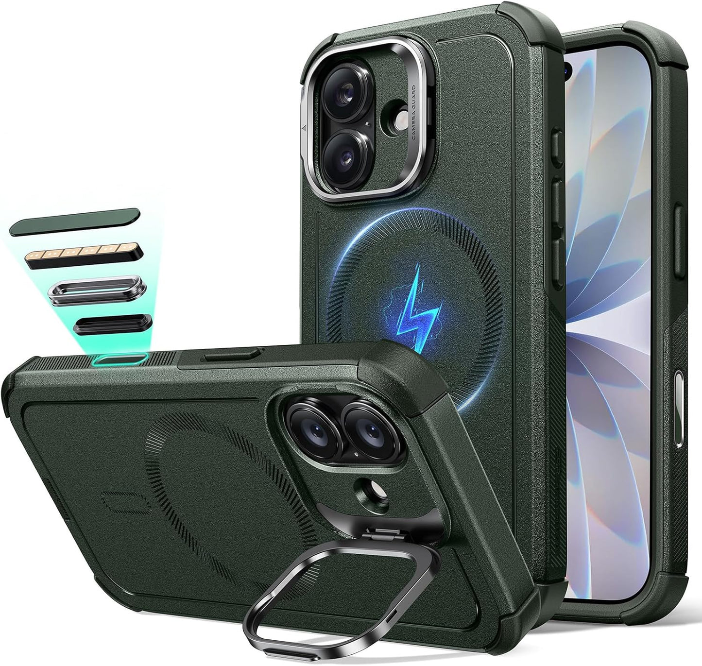 ESR for Iphone 17 Pro Case with Stash Stand, 7X Military-Grade Drop Protection with Camera Control, Shock-Absorbing Phone Rugged Cover, Compatible with Magsafe Accessories, Cyber Series, Black