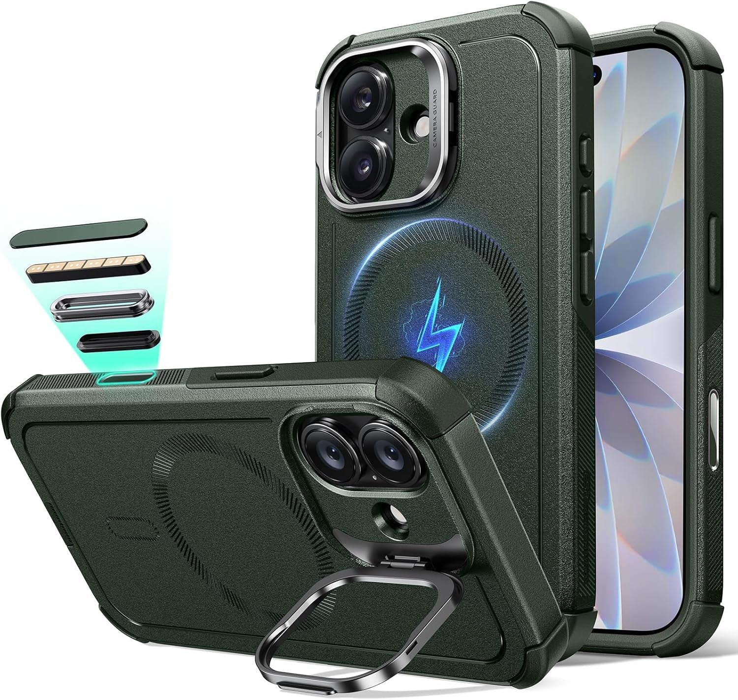 ESR for Iphone 17 Pro Case with Stash Stand, 7X Military-Grade Drop Protection with Camera Control, Shock-Absorbing Phone Rugged Cover, Compatible with Magsafe Accessories, Cyber Series, Black