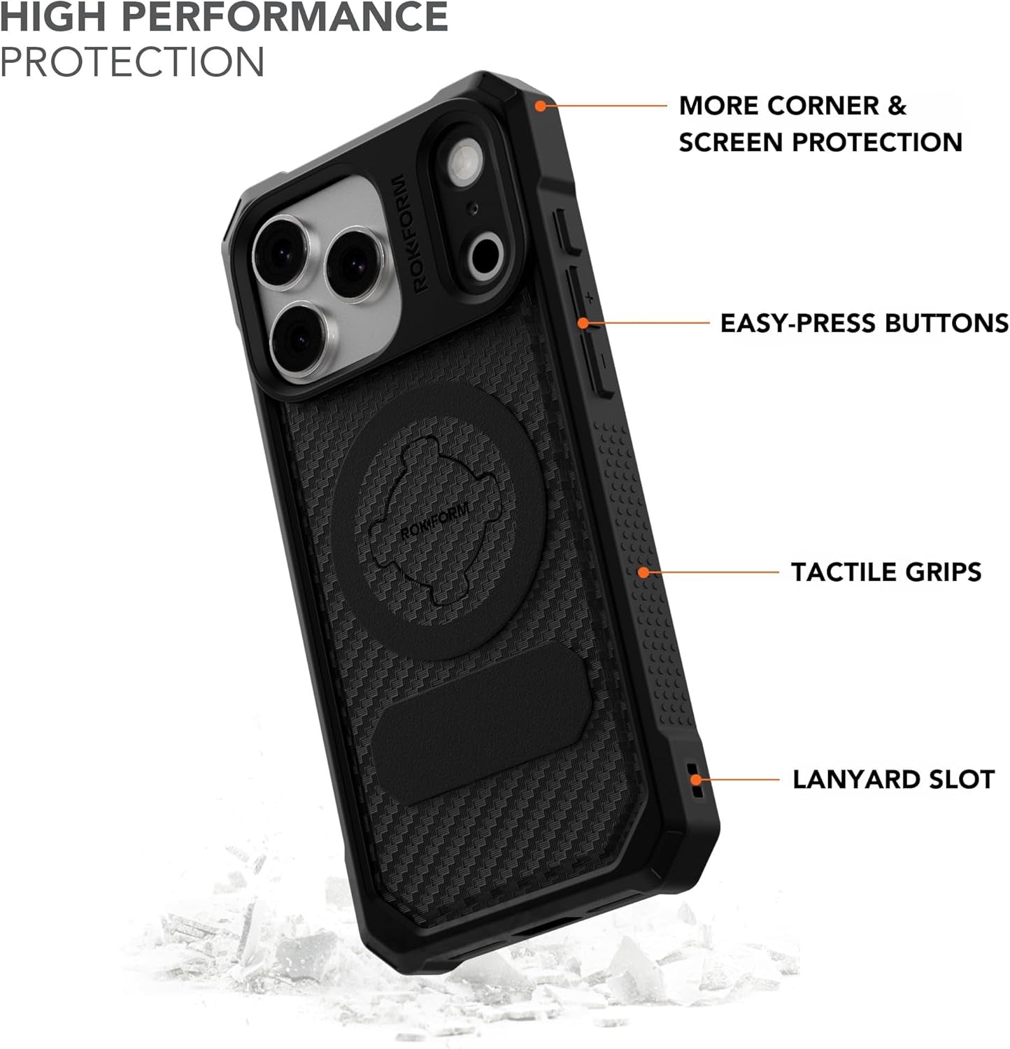 Rokform Rugged Case Compatible with Iphone 17 Pro Max, Magnetic Cover (Black)