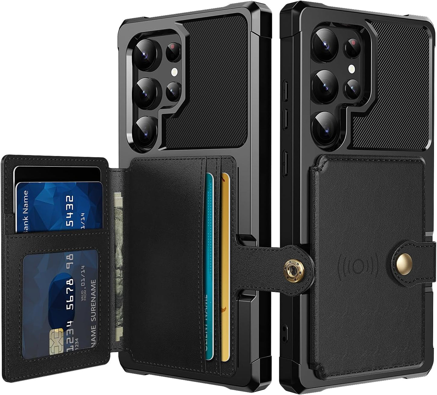 For Samsung Galaxy S22 Ultra Case with Card Holder, Compatible with Magnetic Car Mount, Heavy Duty Shockproof Rugged Soft TPU Back Leather Flip Wallet Cover 6.8 Inch, Red