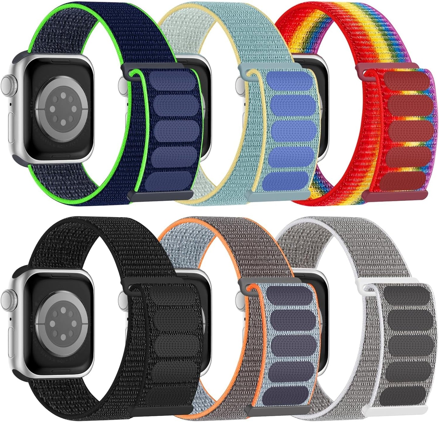 6 Pack Sport Nylon Loop Band Compatible with Apple Watch Bands 38Mm 40Mm 41Mm 42Mm 44Mm 45Mm 49Mm for Women Men, Adjustable Breathable Braided Straps for Iwatch Series 9/8/7/6/5/4/3/2/1/Se/Ultra