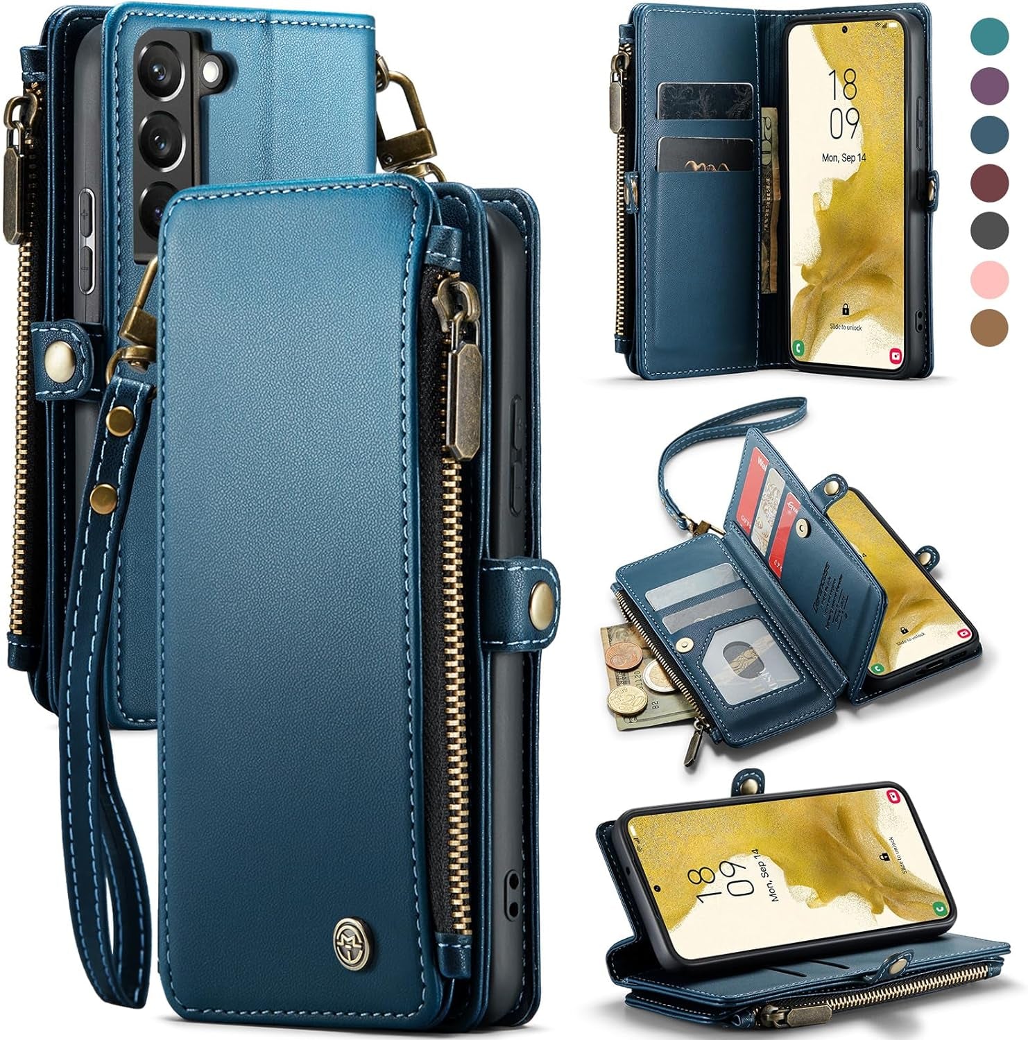 Defencase for Samsung Galaxy S22 Case, 【RFID Blocking】 for Galaxy S22 Case Wallet for Women Men with Card Holder, Fashion PU Leather Magnetic Flip Strap Phone Case for Samsung S22 6.1", Wine Red