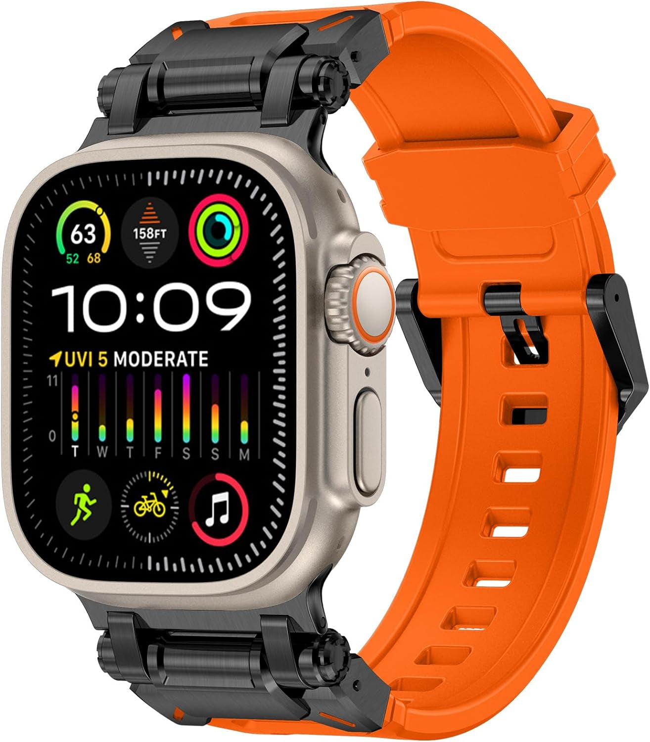 FULLIFE for Apple Watch Band for Apple Watch Ultra Band Apple Watch Ultra 2 49Mm for Men, Silicone Rubber Bands for Series 9/8/SE2/7/6/SE/5/4/3/2/1 45Mm 44Mm 42Mm Stainless Steel Metal Connector Band