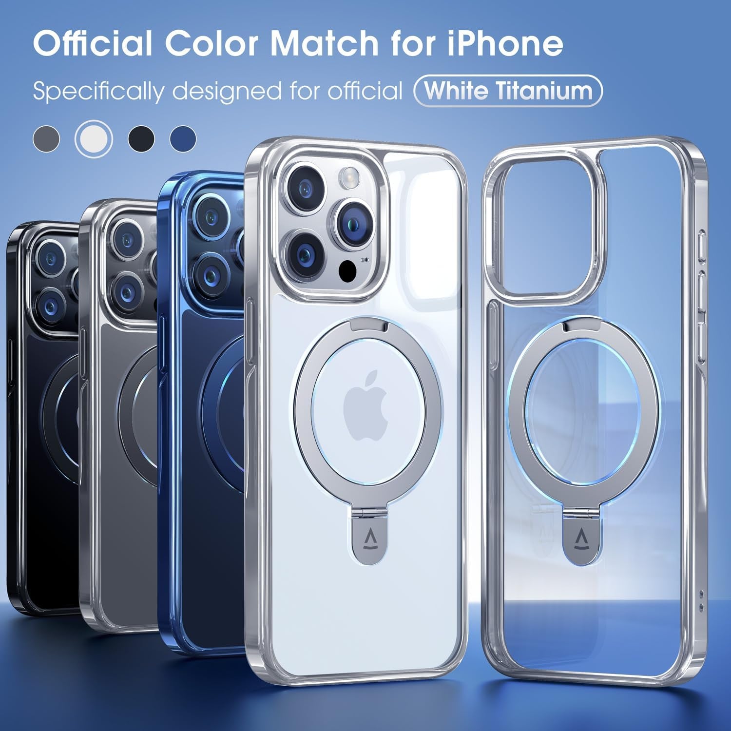 Alphex Titanium Stand for Magsafe Iphone 15 Pro Max Case, Polished Titanium Match for Iphone, 12FT Military Drop Protection, Shockproof Phone Ring Slim Cover 6.7 Inch, Silver Titanium  Alphex   