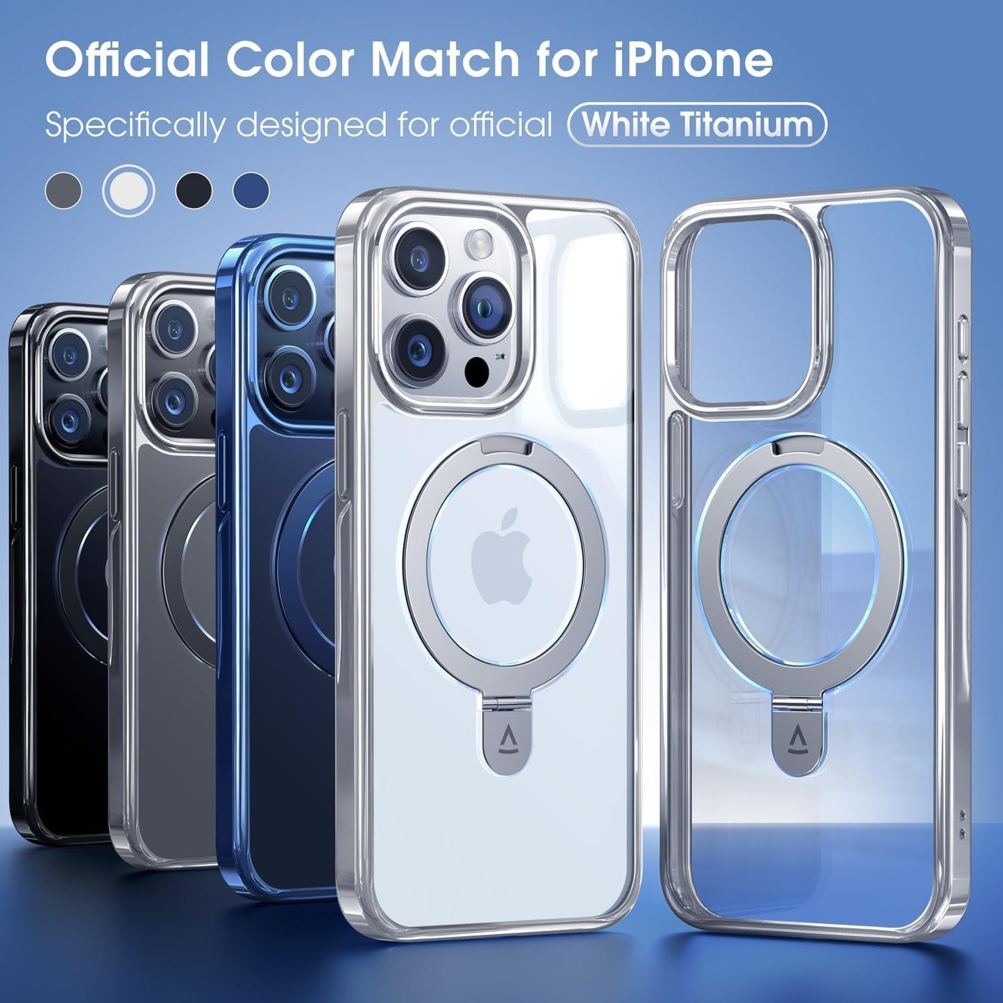 Alphex Titanium Stand for Magsafe Iphone 15 Pro Case, Polished Titanium Match for Iphone, 12FT Military Drop Protection, Shockproof Phone Ring Slim Cover 6.1 Inch, Silver Titanium  Alphex   