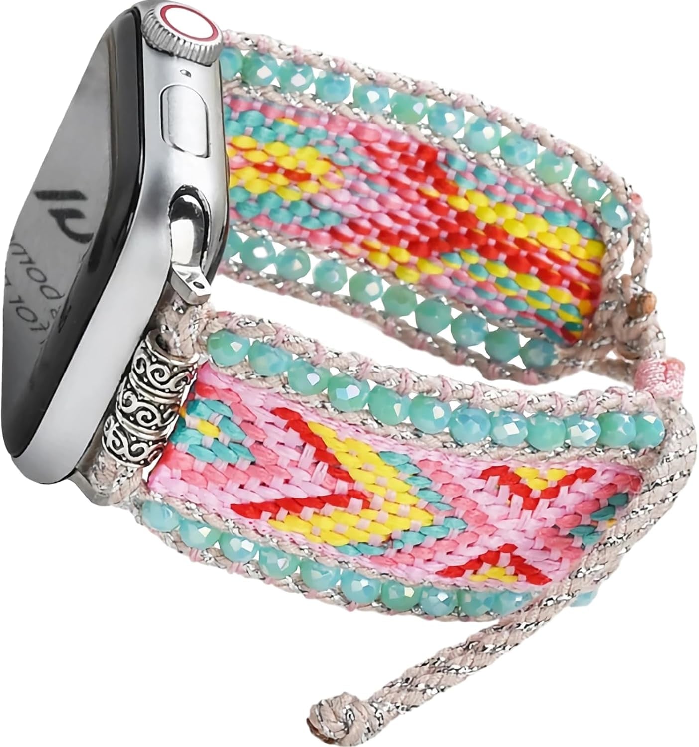 Fancy Woven Braided Nylon Band Compatible with Apple Watch Bands 40Mm 41Mm 38Mm, Retro Boho Friendship Bracelet Handmade Bohemian Beaded Adjustable Dressy Strap Wristbands for Iwatch Bands Series 9/8/7/6 5/4/3/2/SE