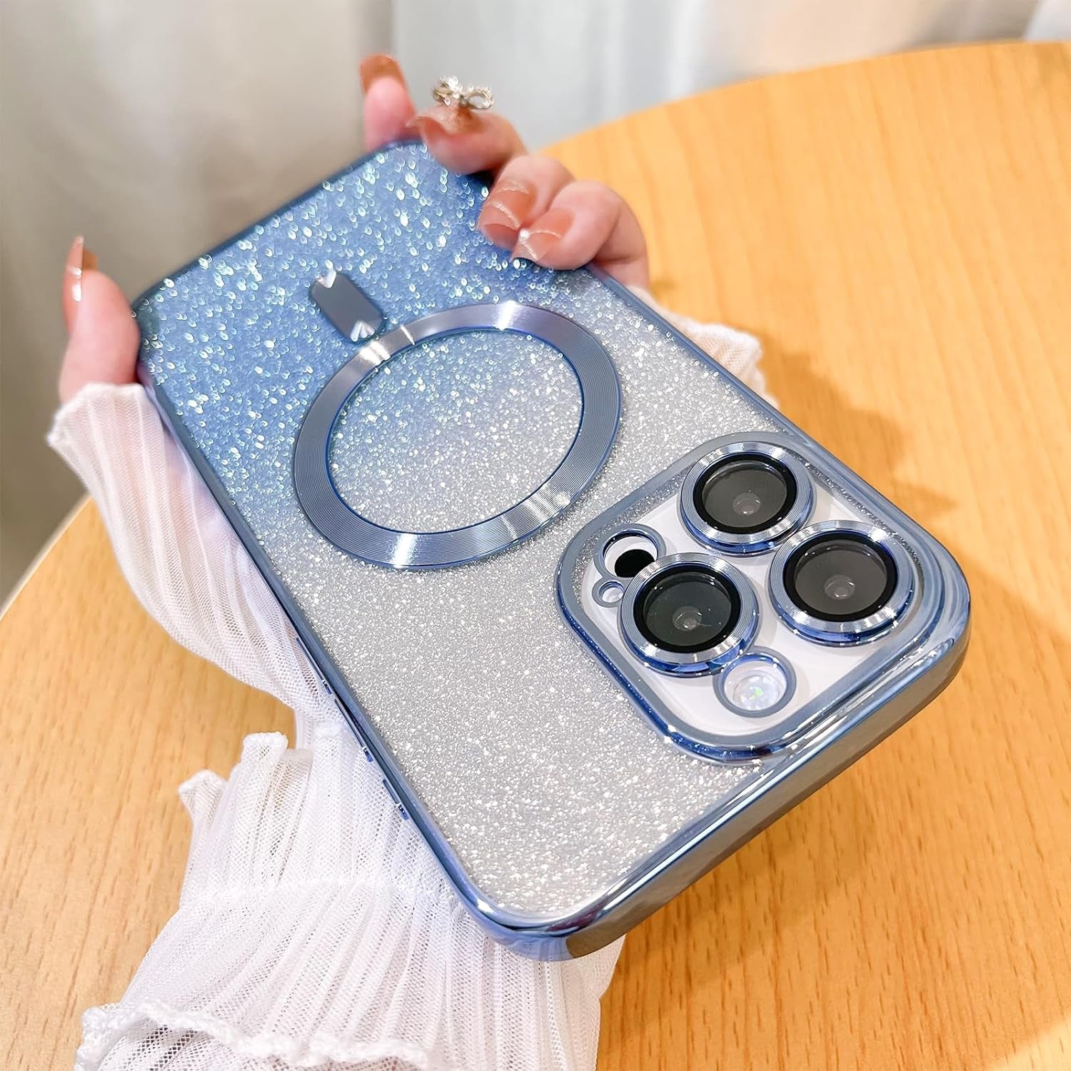 Illians Case for Iphone 14 Pro Max (Compatible with Magsafe) Camera Lens Protector Glitter Bling Plating Case Shockproof Protection Anti-Scratch Iphone 14 Pro Max Case for Women Men - Blue  Illians Glitter Blue  