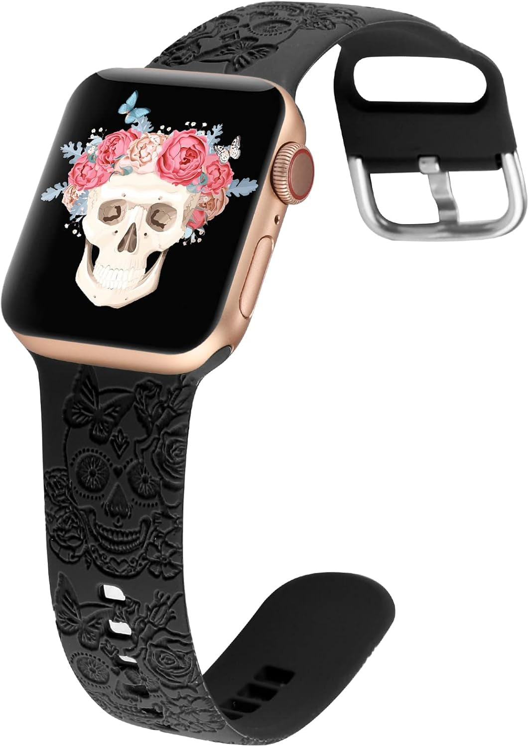 Floral Engraved Design Sport Bands Compatible with Apple Watch Iwatch Bands 40Mm 38Mm 41Mm, Flower Pattern Laser Printed Soft Silicone Strap for Iwatch Series 7-1 & SE