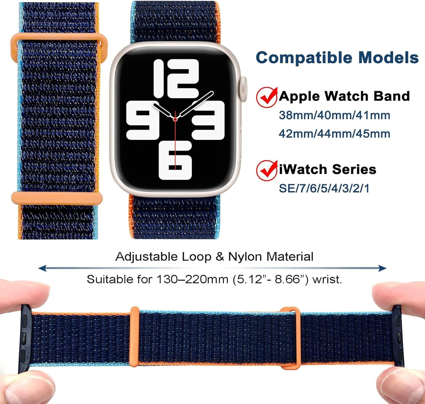 6 Packs Nylon Band Compatible with Apple Watch Band 38Mm 40Mm 41Mm for Women Men, Adjustable Sport Stretchy Braided Solo Loop Strap for Iwatch Series Ultra/Se/9/8/7/6/5/4/3/2/1
