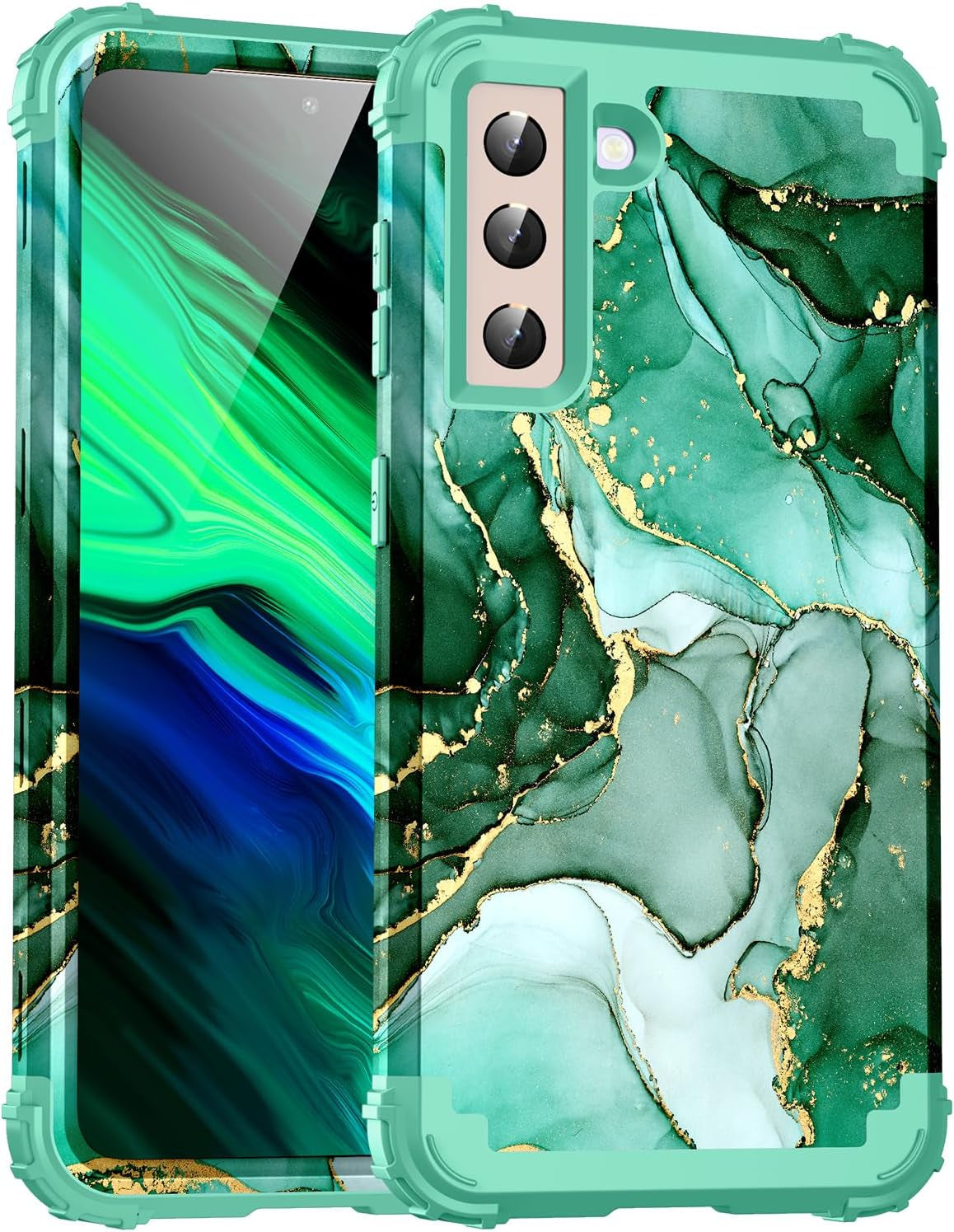 For Galacy S20 FE 5G Case,Marble Design Three Layer Heavy Duty Shockproof Protection Hard Plastic Bumper Soft Silicone Rubber Drop Protective Cover Case for Galaxy S20 FE 6.5 Inch,(Blue)