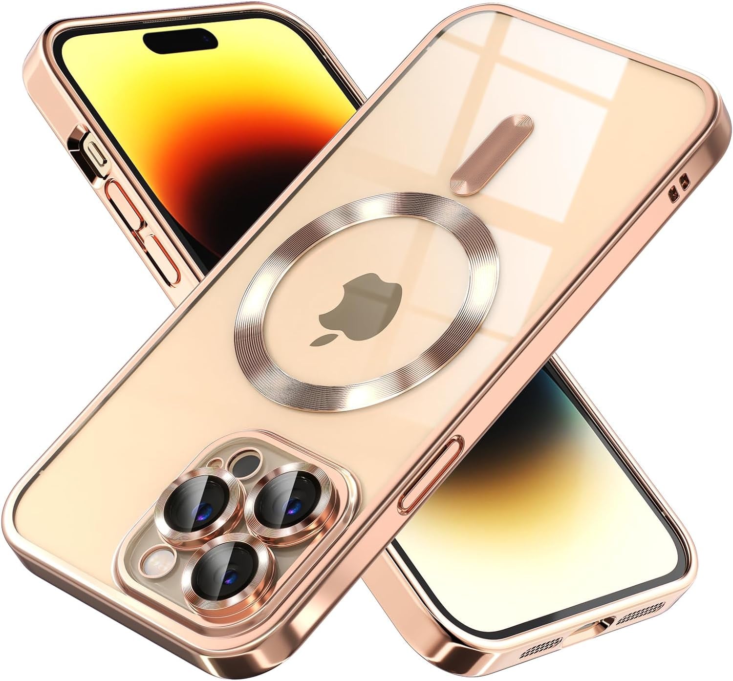 Misea Magnetic Clear Case for Iphone 14 Pro Max Case [Compatible with Magsafe] [Never Yellowing] [Military Grade Drop Protection] Full Camera Lens Protector Luxury Plating Soft Phone Case, Purple  Misea Gold Iphone 14 Pro Max 