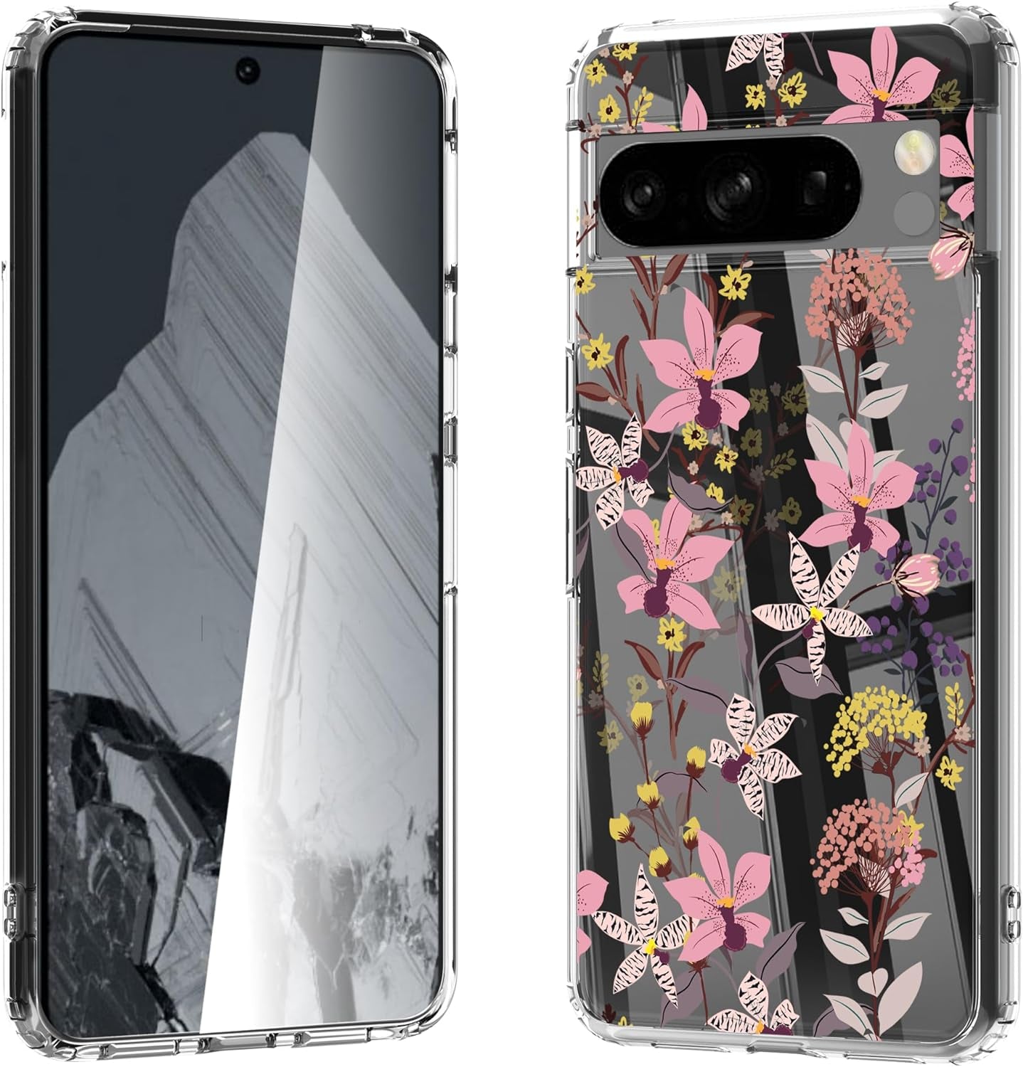 For Google Pixel 8 Clear Case with 3D Flower Printing Design, TPU+PC Slim Shock-Proof Protective Floral Cover for Women Girls, 6.2“ (Pic 5)  YIKECASE B-11 Google Pixel 8 Pro 