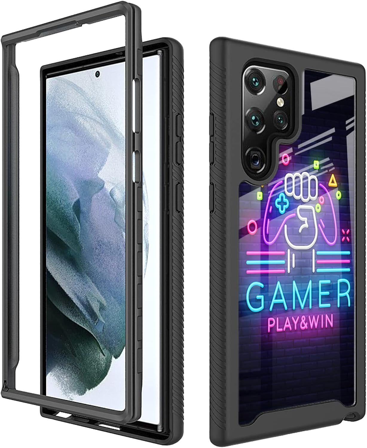 Compatible with Samsung Galaxy S22 Ultra Case Cartoon Cats for Boys Girls Full-Body Dual Layer Rugged Shockproof Bumper Heavy-Duty Protective Cover