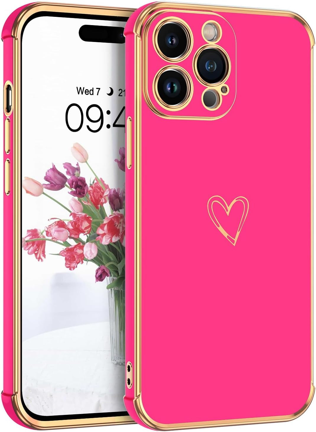 BENTOBEN Iphone 14 Pro Case, Slim Fit Cute Heart Pattern 14 Pro Phone Case, Soft Flexible Shockproof TPU Bumper Women Girls Non-Slip Lightweight Charging Protective Cover for Iphone 14 Pro 6.1", Gray  BENTOBEN T224-Hot Pink  