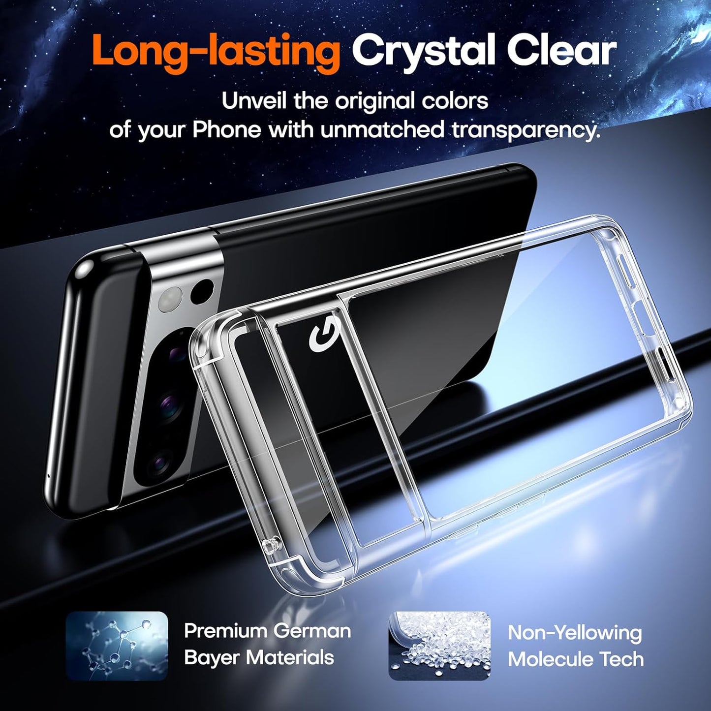 TAURI for Google Pixel 8 Pro Case, [5 in 1] 1X Clear Case [Not-Yellowing] with 2X Screen Protector + 2X Camera Lens Protector, [Military Grade Protection] Slim Case for Pixel 8 Pro  TAURI   