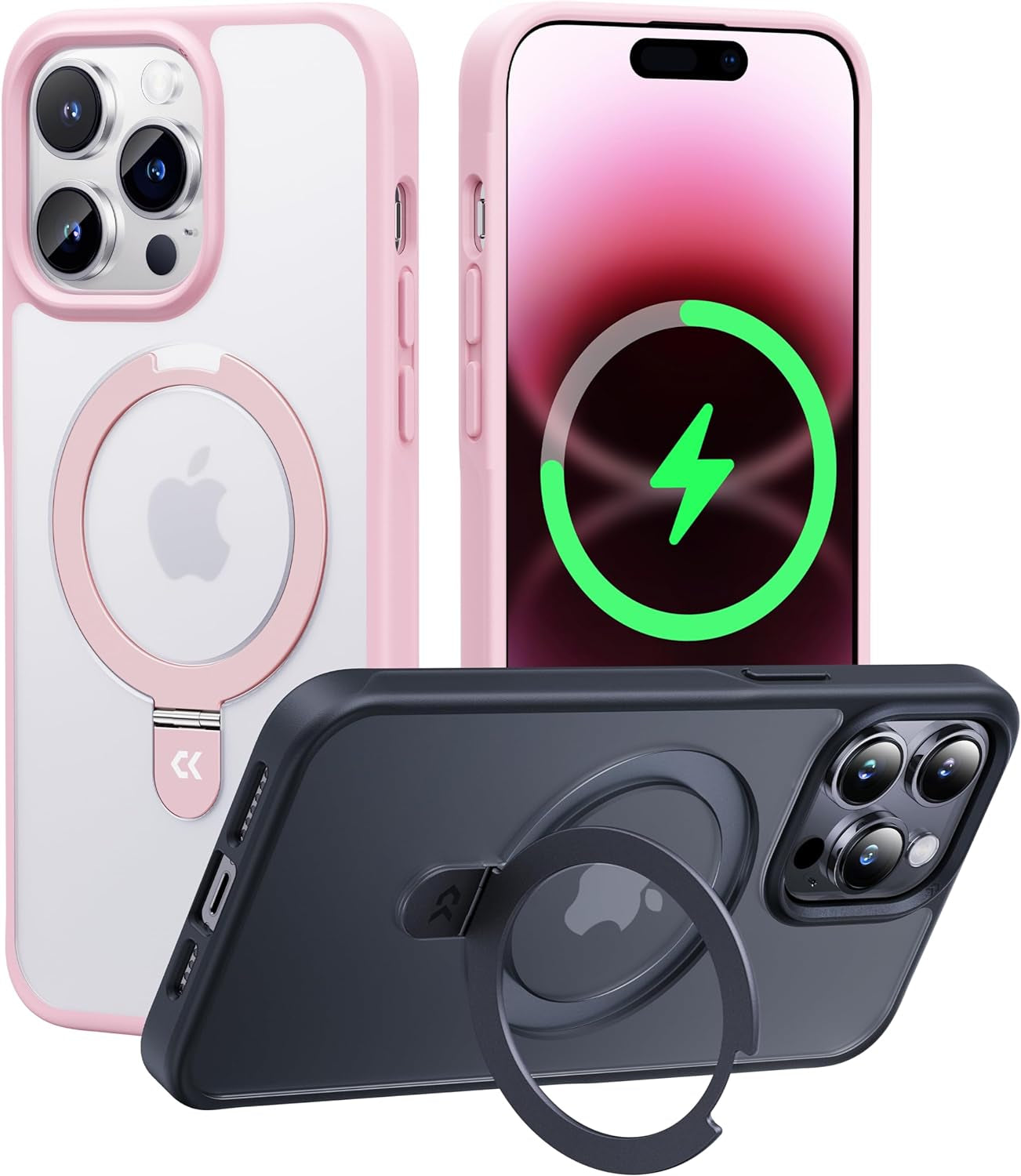 CASEKOO for Iphone 14 Pro Case with Magnetic Ring Stand [Military Drop Protection] [Compatible with Magsafe] Shockproof Slim Translucent Matte Phone Cases 6.1 Inch 2022, Purple  CASEKOO Pink For Iphone 14 Pro Max 