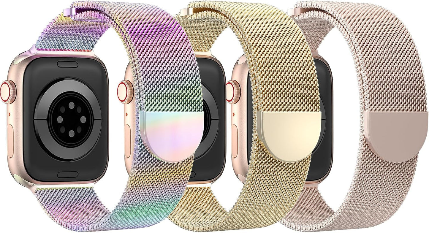 DYKEISS 3 Pack Metal Magnetic Compatible with Apple Watch Band 38Mm 42Mm 40Mm 44Mm 41Mm 45Mm 49Mm, Stainless Steel Mesh Loop Clasp Strap for Iwatch Bands Ultra Series 9 8 SE 7 6 5 4 3 2 1 Women Men