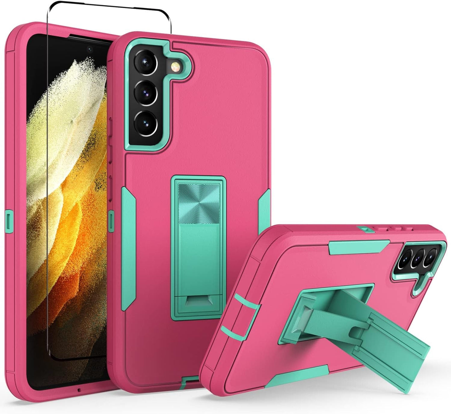 For Samsung Galaxy S22 plus 5G Case with Screen Protector Maximum Coverage and Kickstand, [Military Grade] Heavy-Duty Tough Rugged Shockproof Protective Case for Galaxy S22 plus 5G (Green)