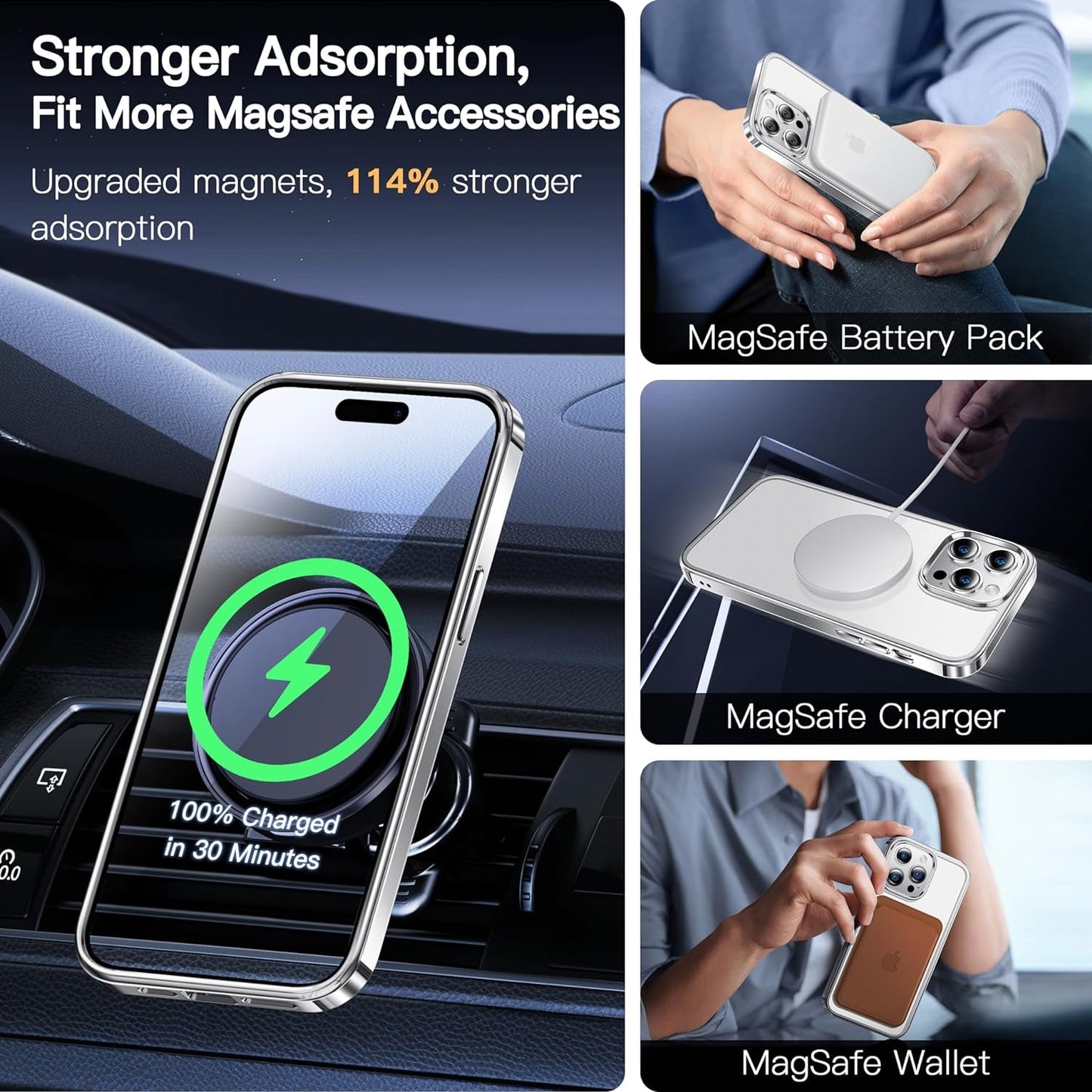 Alphex Polished Titanium for Magsafe Iphone 14 Pro Case, [12FT Military Grade Shockproof] Official Color Match for Iphone, Matte Back, Shockproof Bumper, Magnetic Phone Cover 6.1 Inch, Silver  Alphex   