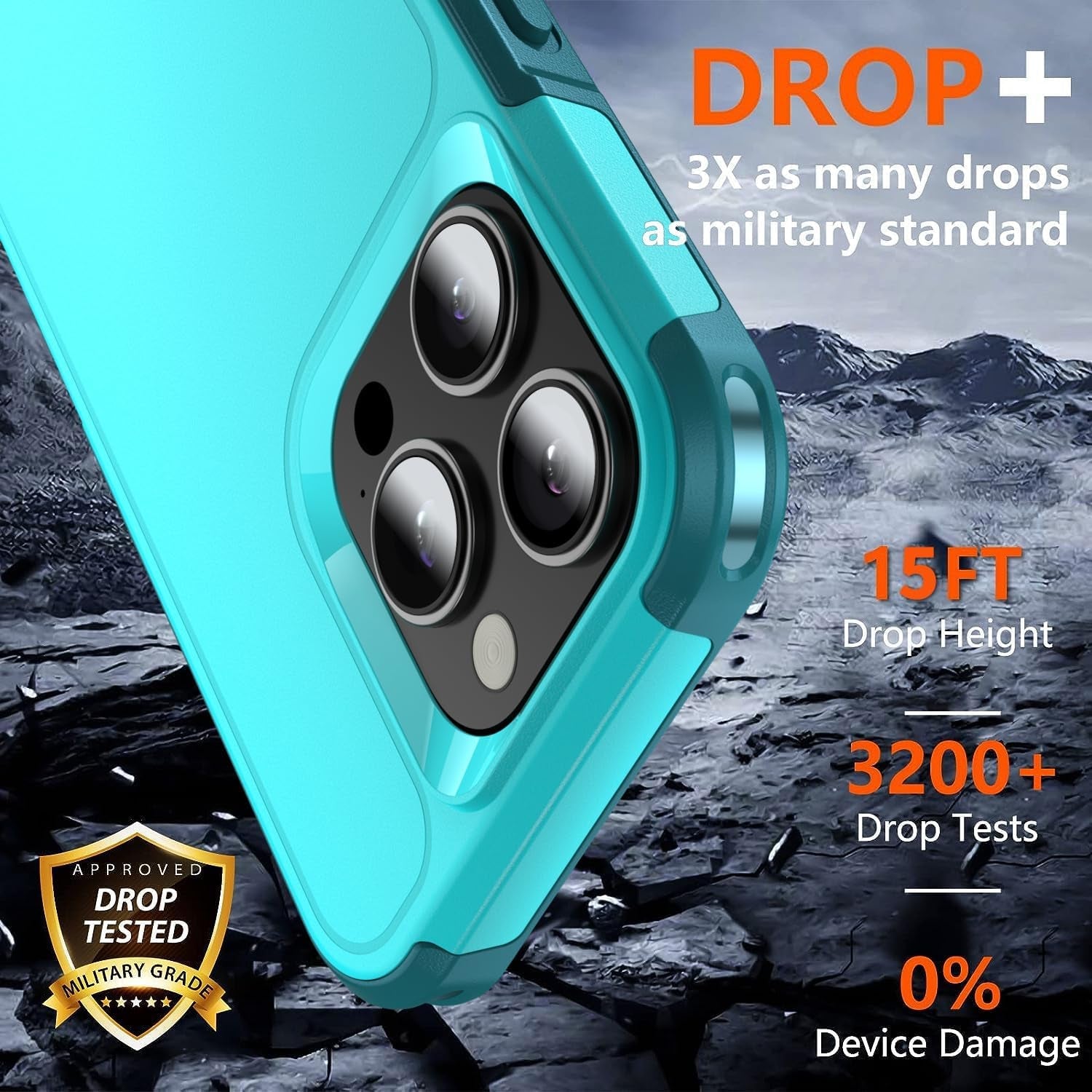 AEDILYS Shockproof for Iphone 15 Pro Case,[18 FT Military Grade Drop Protection],With 2X[Tempered Glass Screen Protector ] with Air Bumpers Full-Body Protective Phone Case,Blue  AEDILYS   