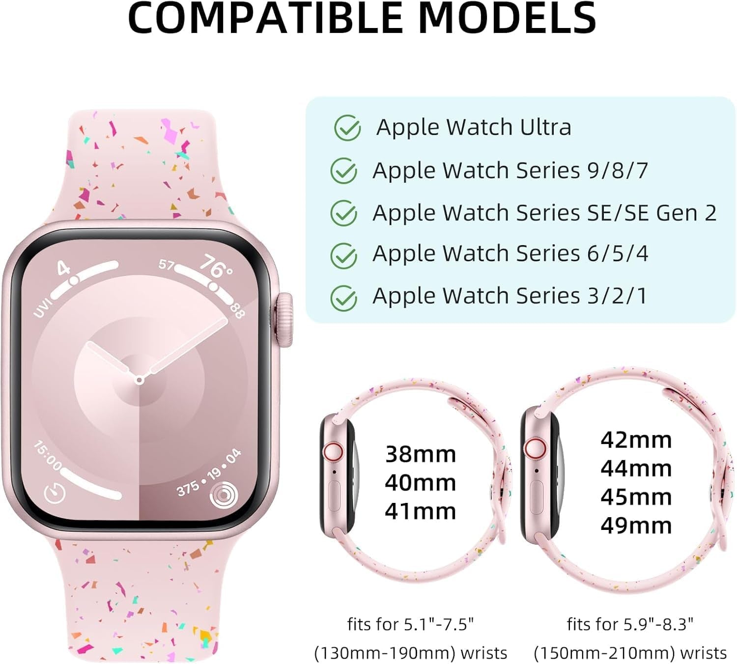 Breathable Sport Silicone Band Compatible with Apple Watch Bands 40Mm 38Mm 44Mm 41Mm 45Mm 42Mm 49Mm Women Men, Soft Wristband Recycled Plastic Strap for Iwatch Bands Series 9 SE 8 7 6 5 4 3 2 1 Ultra