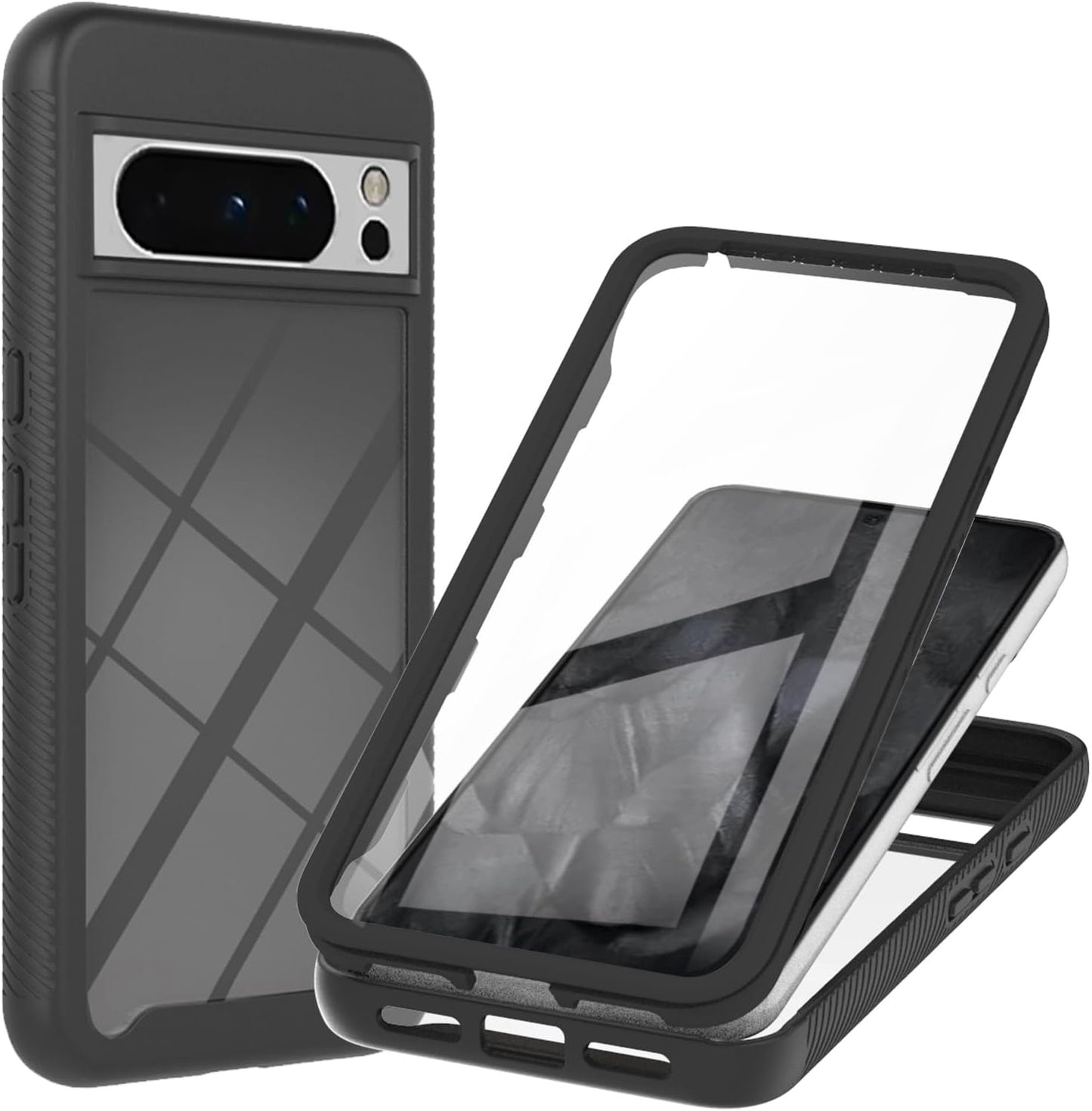 For Google Pixel 8 Pro 5G Case, Google Pixel 8 Pro Phone Case with Built-In Screen Protector Clear Slim Back Cover Shockproof Rugged Heavy Duty Bumper Full Body Protective Case, Clear  Eilkmcre Black  