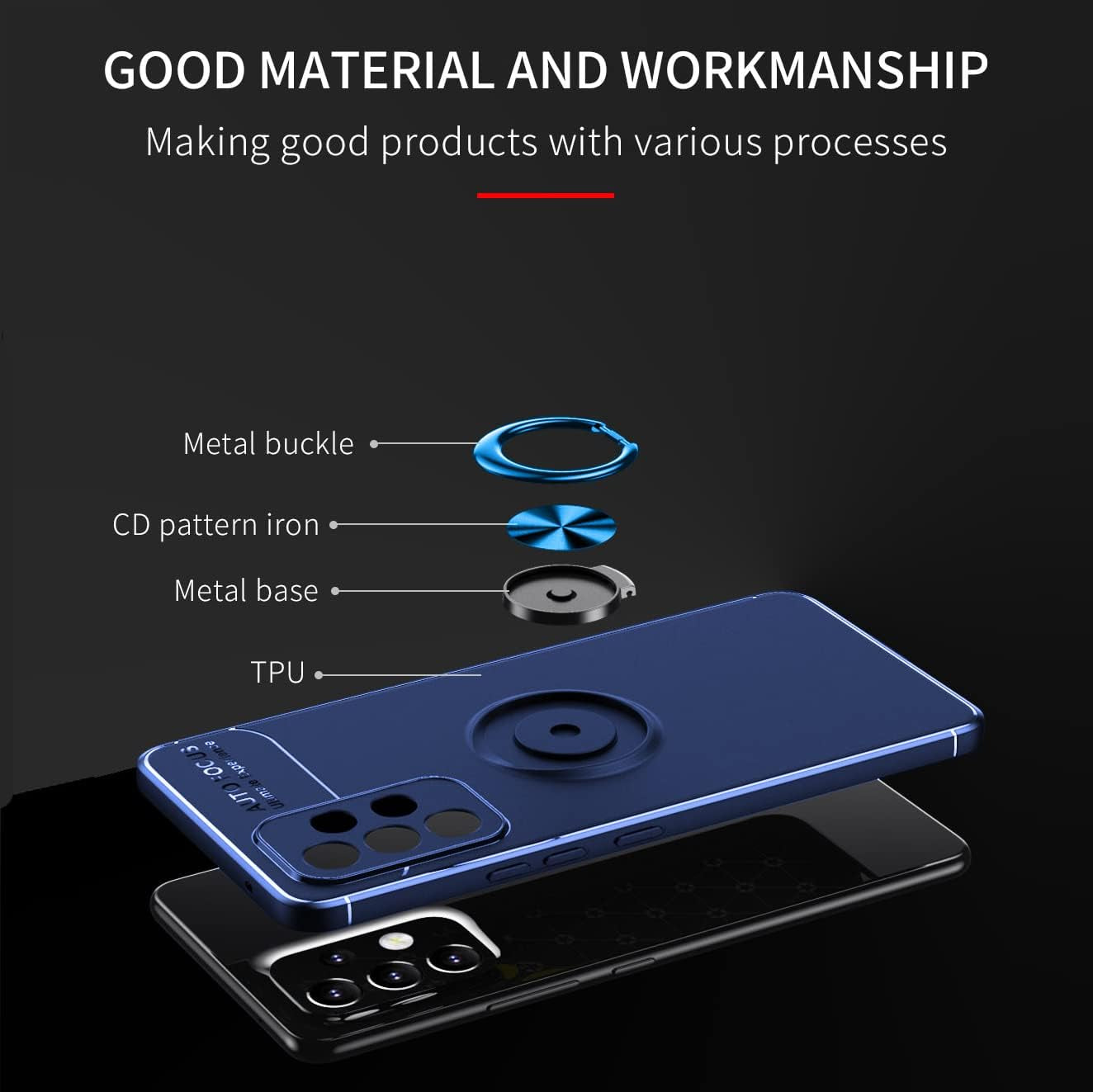 Asuwish Phone Case for Samsung Galaxy A53 5G 2022 with Tempered Glass Screen Protector Cover and Ring Holder Stand Slim Protective Cell Accessories Gaxaly A53 G5 Galaxies 53A SM A536U Women Men Blue