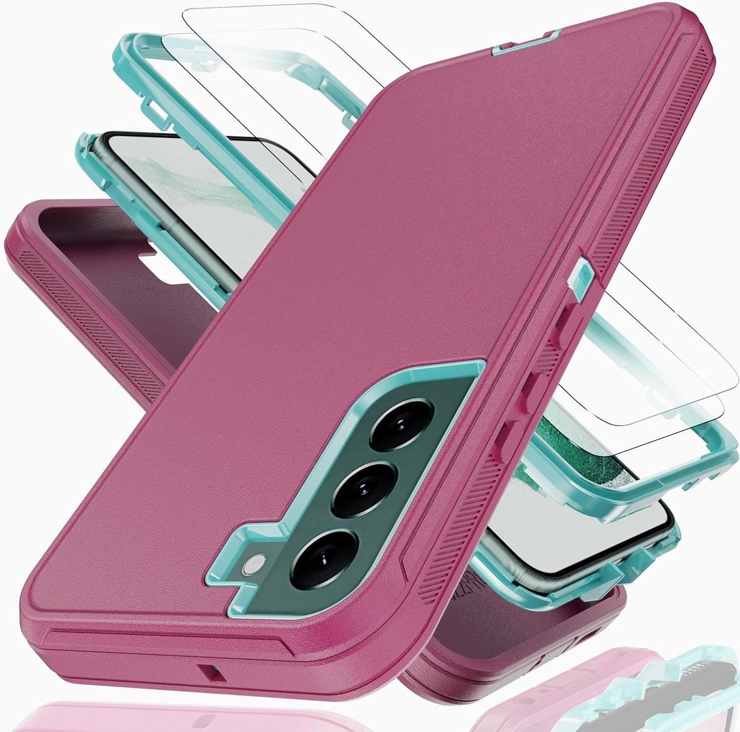 For Galaxy S22 plus Case with Soft TPU Film Screen Protector[2 Pack],3 in 1 Shockproof TPU Hard PC Bumper Drop-Proof Shell for Samsung Galaxy S22+Plus Black