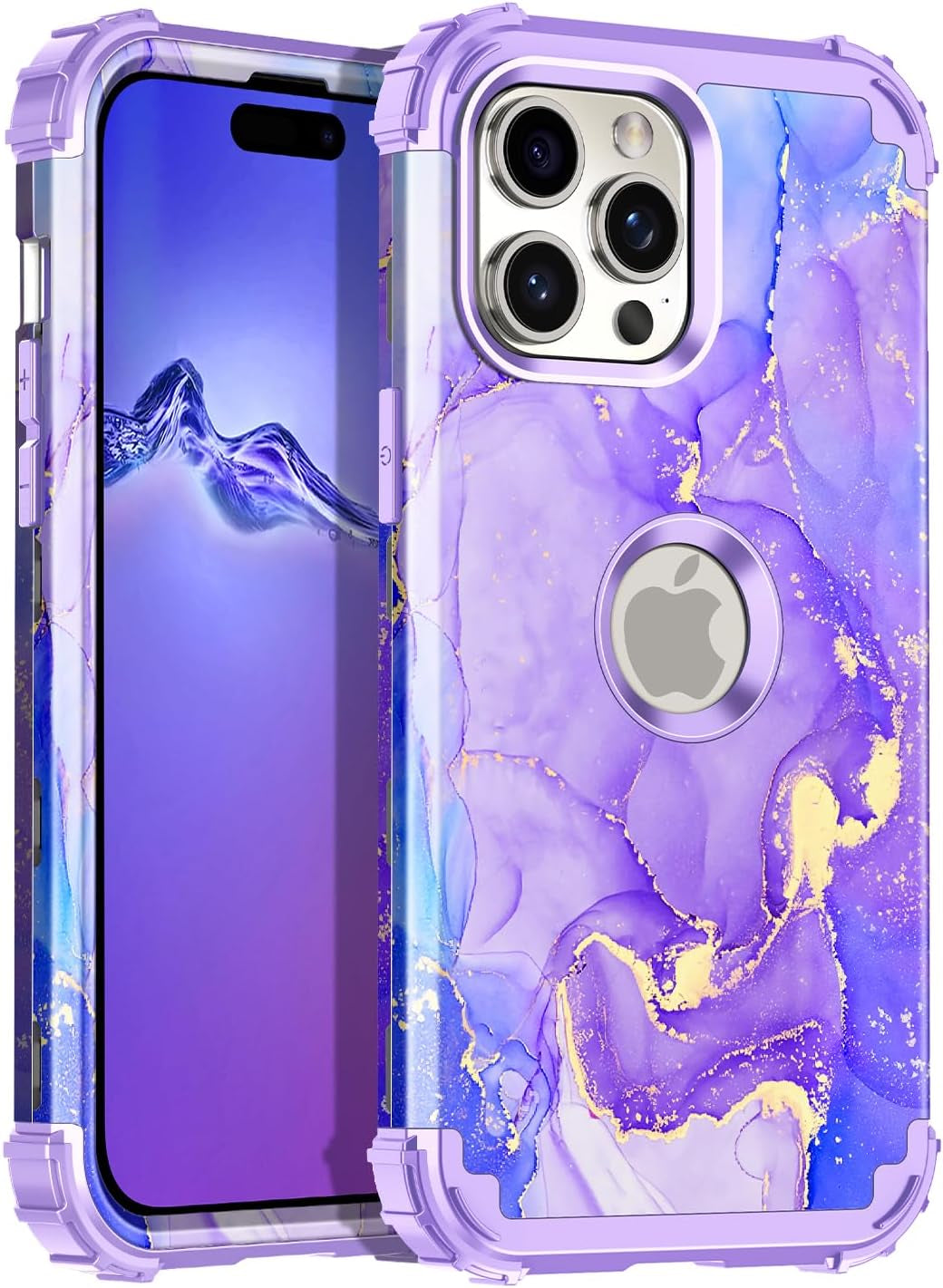 Casetego for Iphone 15 Pro Max Case,Two Layer Heavy Duty Sturdy Shockproof Full Body Rugged Hard Pc+Soft TPU Bumper Protective Girls Cover Case for Apple Iphone 15 Pro Max 6.7 Inch,Black  Casetego Romantic Purple  