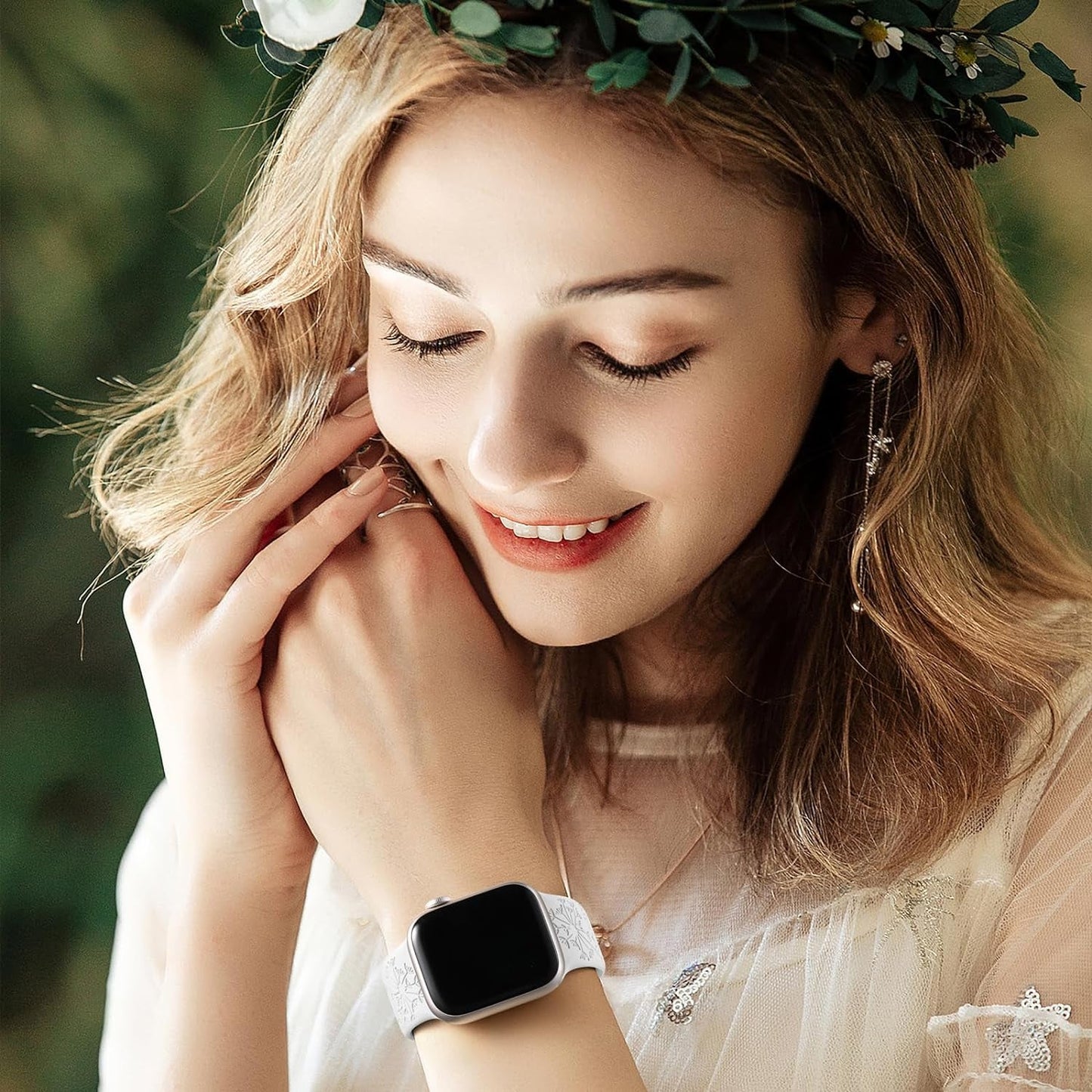 6 Pack Flower Engraved Bands Compatible for Apple Watch Band 40Mm 41Mm 38Mm 42Mm 44Mm 45Mm 49Mm Women,Soft Silicone Cute Wildflowers Sport Laser Strap for Iwatch Bands Series 9 Ultra SE 8 6 5 4 3 2 1