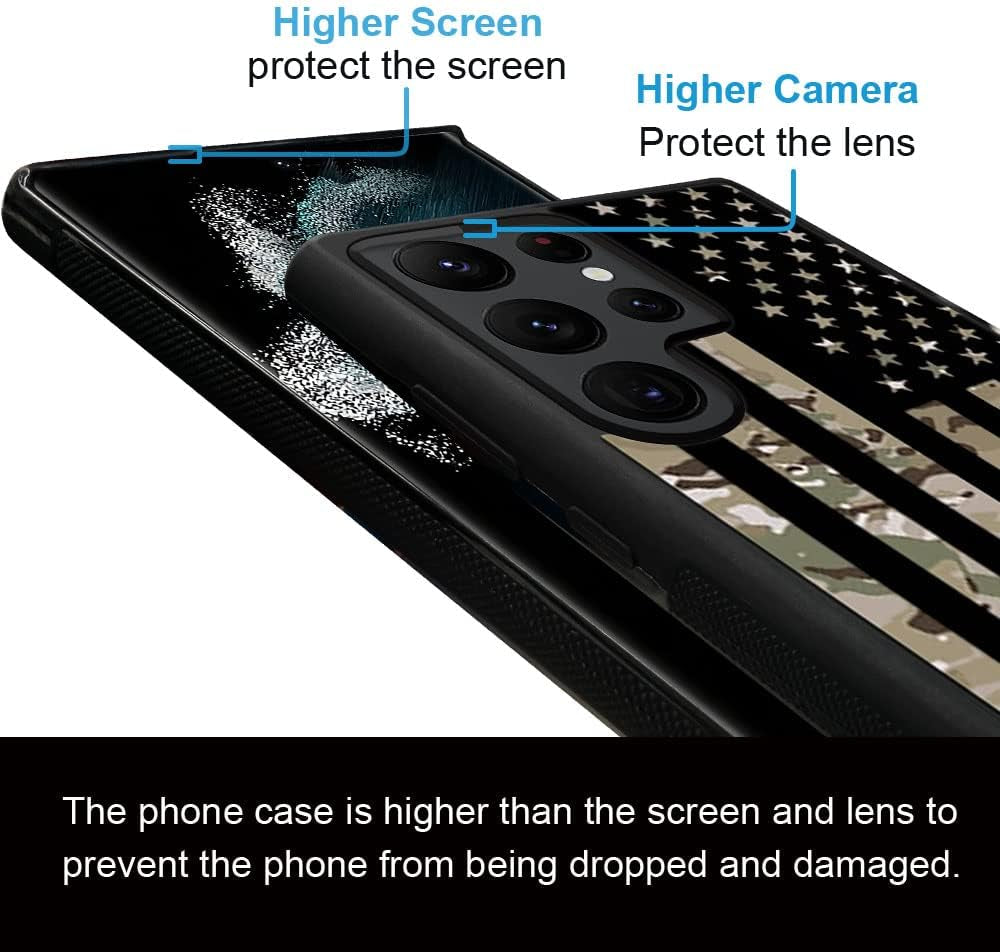 DJSOK Case Compatible with Samsung Galaxy S22 plus Case, American USA Flag and Camo Pattern Design Pattern Back+Soft Silicone Protective Case