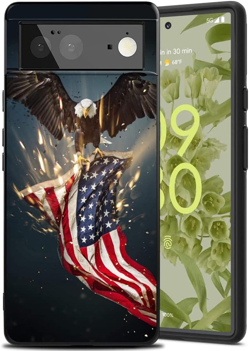 Compatible with Google Pixel 6 Case, Aesthetic Pattern Design, Full Body Protection Shockproof Cover Case for Google Pixel 6 5G 6.4" (Moon Starry Mountains)  MSEAANBK American Flag Eagle  