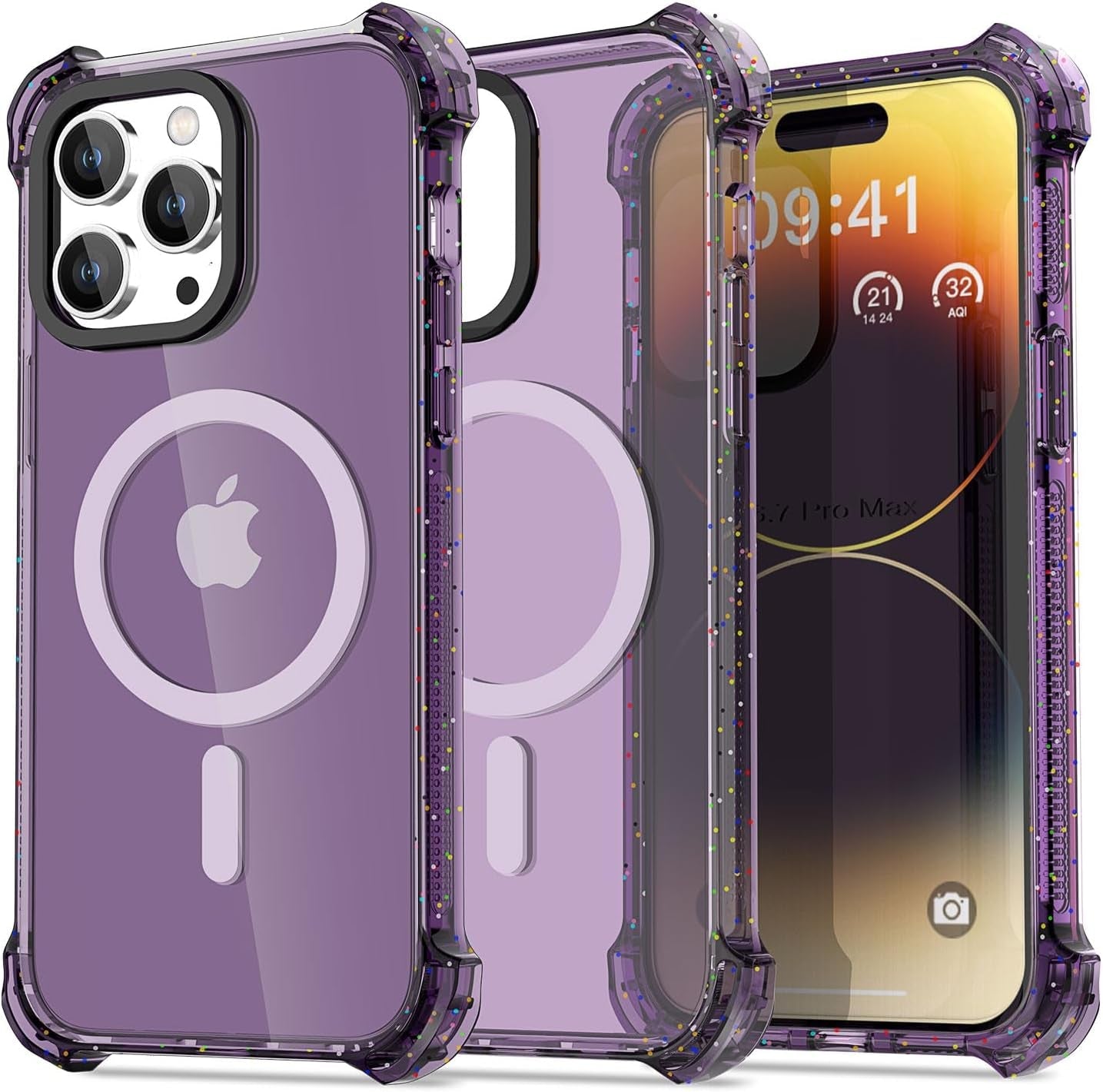 Aicase Clear Blue Bounce Case Compatible with Iphone 15 Plus, Impact Shockproof [Non-Yellowing] [21.3 FT Military Drop Protection] Anti-Scratch Protective Cell Phone Cover  AICase Purple/Mag 14 Pro Max 