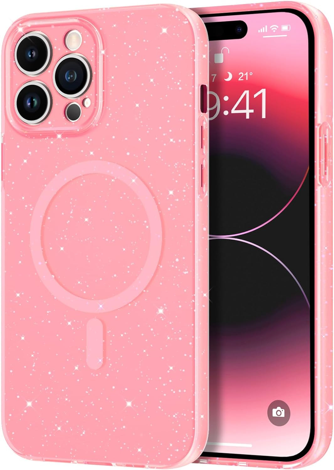 BENTOBEN Iphone 14 Pro Max Case, Phone Case Iphone14 Pro Max Magnetic Case Compatible with Magsafe Glitter Sparkle Shockproof Anti-Scratch Protective Case for Iphone 14 Pro Max 6.7’’ Hot Pink  BENTOBEN Pink  