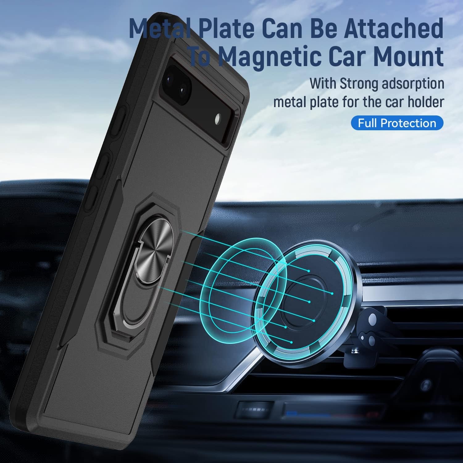For Google Pixel 6A 5G Case with Screen Protector, Military Grade Dual Layer Heavy Duty Shockproof Full Body Protective Phone Cover, Built in Rotatable Magnetic Ring Holder for 6A (Black)  Niecase   